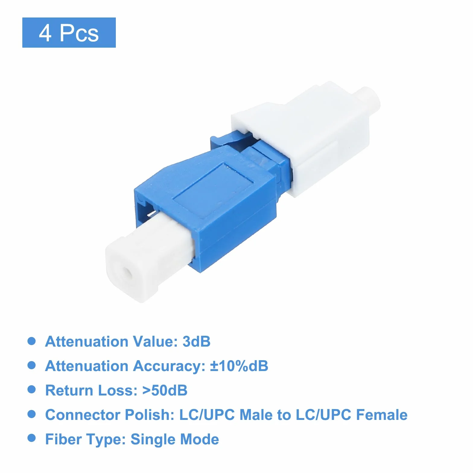 QUARKZMAN Attenuatore per Fibre Ottica Lc 3db, Attenuatore per Fibre Ottica Fissa Monomodale Lc/Upc Sm da Maschio a Femmina per Trasmissione in Fibre Ottica, 4pz