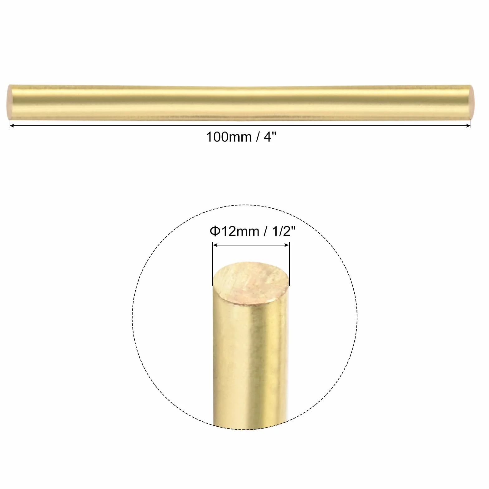 QUARKZMAN 2pz Ottone Aste (12mm)1/2" x (100mm)4" Ottone Massiccio Rotondo Stock Tornio Barra per Coltello Manici Perno Fai Da Te Artigianato Modello Aereo
