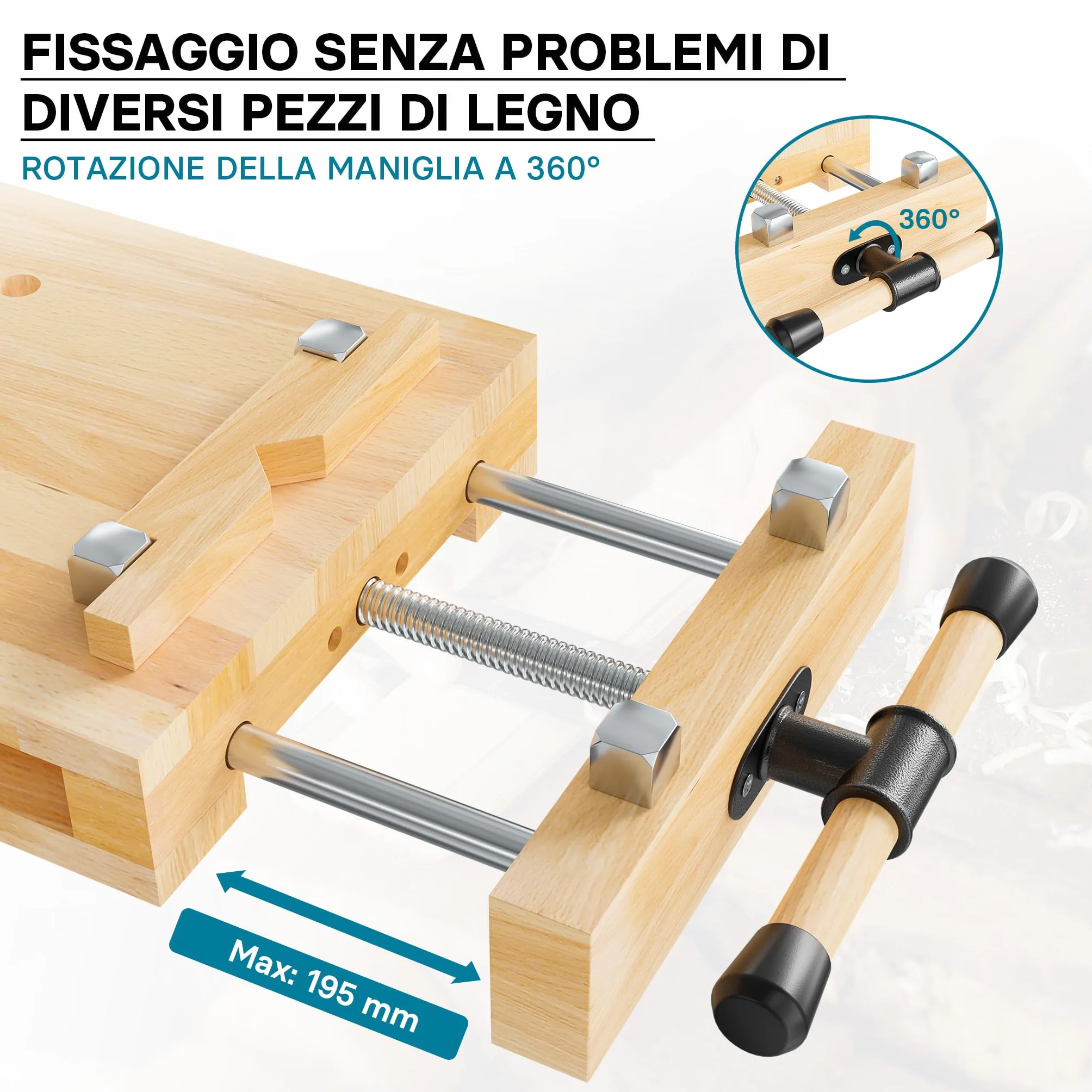 Wiltec Banco da lavoro portatile con morsa Mini tavolo di lavoro mobile in faggio con morsetti