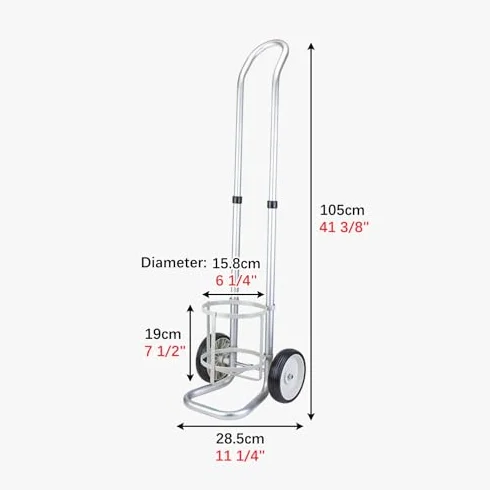 Carrello per bombole di ossigeno, carrello portatile per serbatoio di ossigeno con maniglia, piccolo scaffale a 2 ruote per il trasporto di bombole di gas