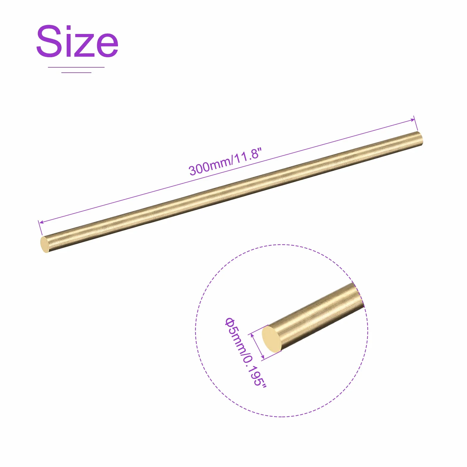 Ottone Massiccio Tondo Asta 5mm x 300mm 4pz per Fai-da-Te Artigianato