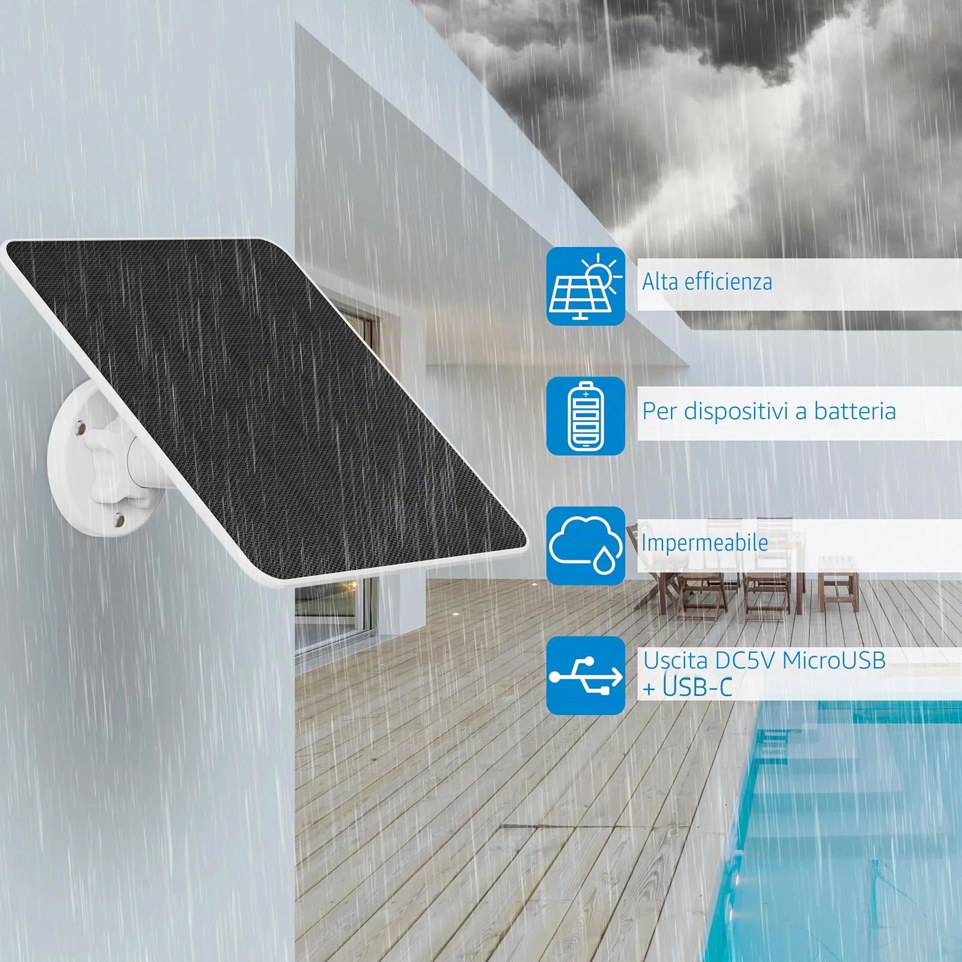 NIVIAN Panel Solar 9W para Cámaras de Seguridad IP USB-C