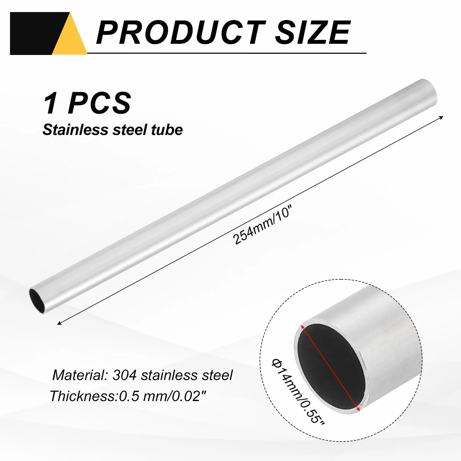 sourcing map 1 tubo in acciaio inossidabile 304, diametro esterno 14 mm, spessore della parete 0,5 mm, lungo 254 mm, tubo metallico rotondo in acciaio per macchinari industriali, decorazione domestica