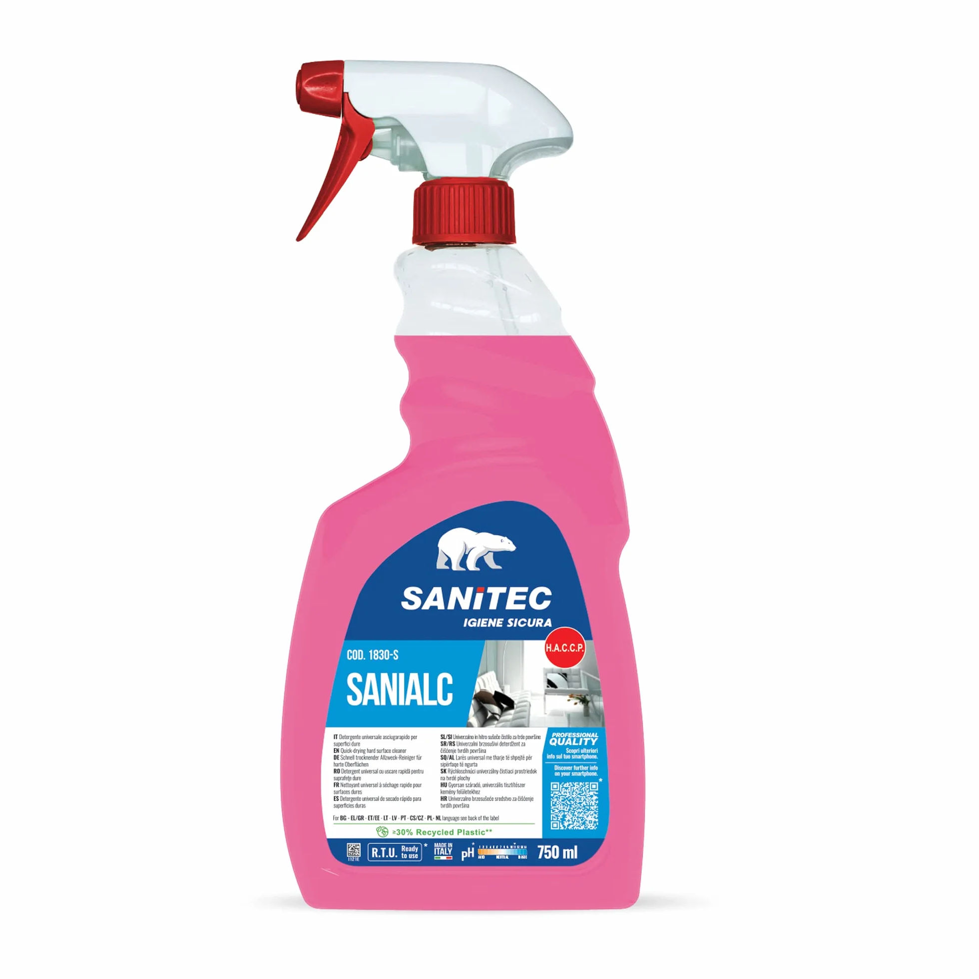 Detergente Universale a Base Alcolica 750 ml - Sanitec Pulire Sgrassare Senza Risciacquare