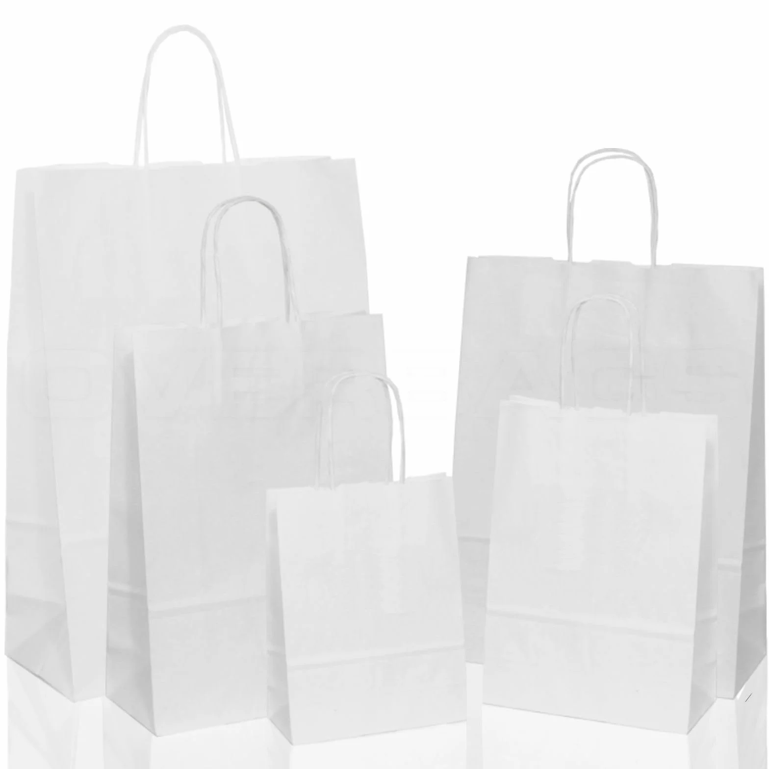 OVERBAGS - Borse shopper sacchetti di carta manico cordino colore bianco - Dimensione cm 36x12x41, Confezione pz 50