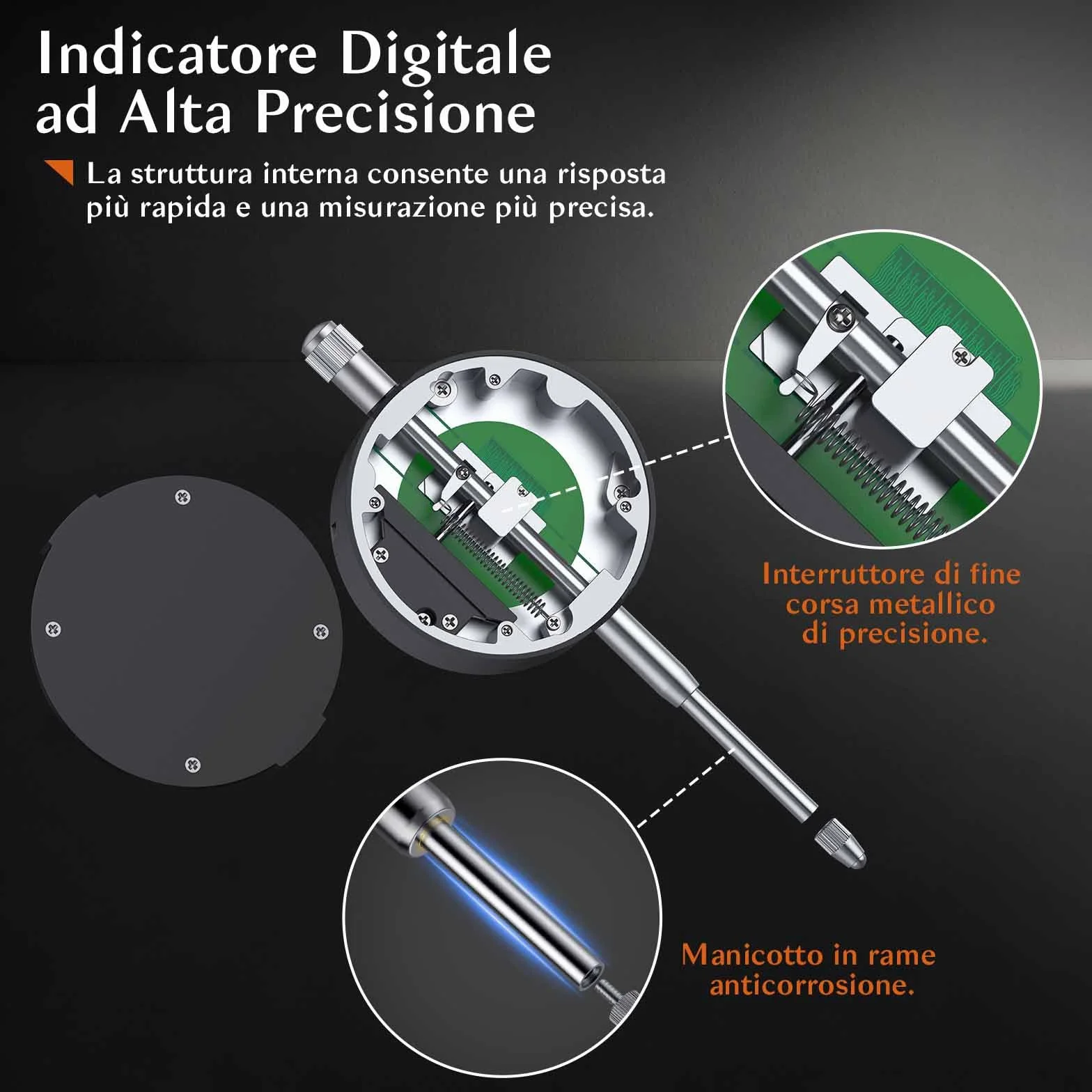 Comparatore Centesimale Digitale 0-25.4mm/1",Alta Precisione 0.01mm/0.0005" Display LCD,Commutabile mm e Pollici,Azzeramento,Indicatore Digitale per Torni CNC e Stampa 3D