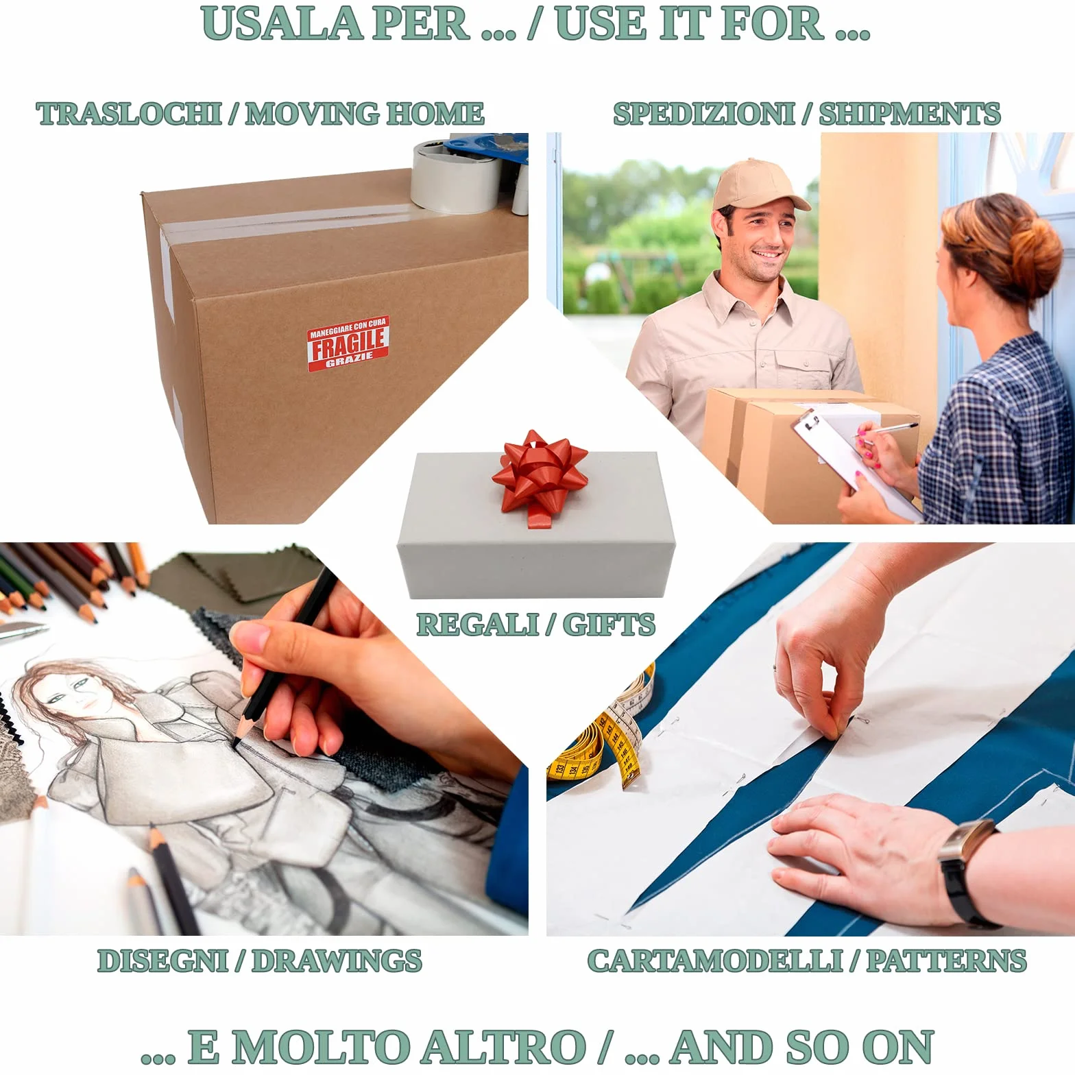 Fogli Carta Imballaggio 64x44cm 400g Bianca per Cartoni Trasloco Kit