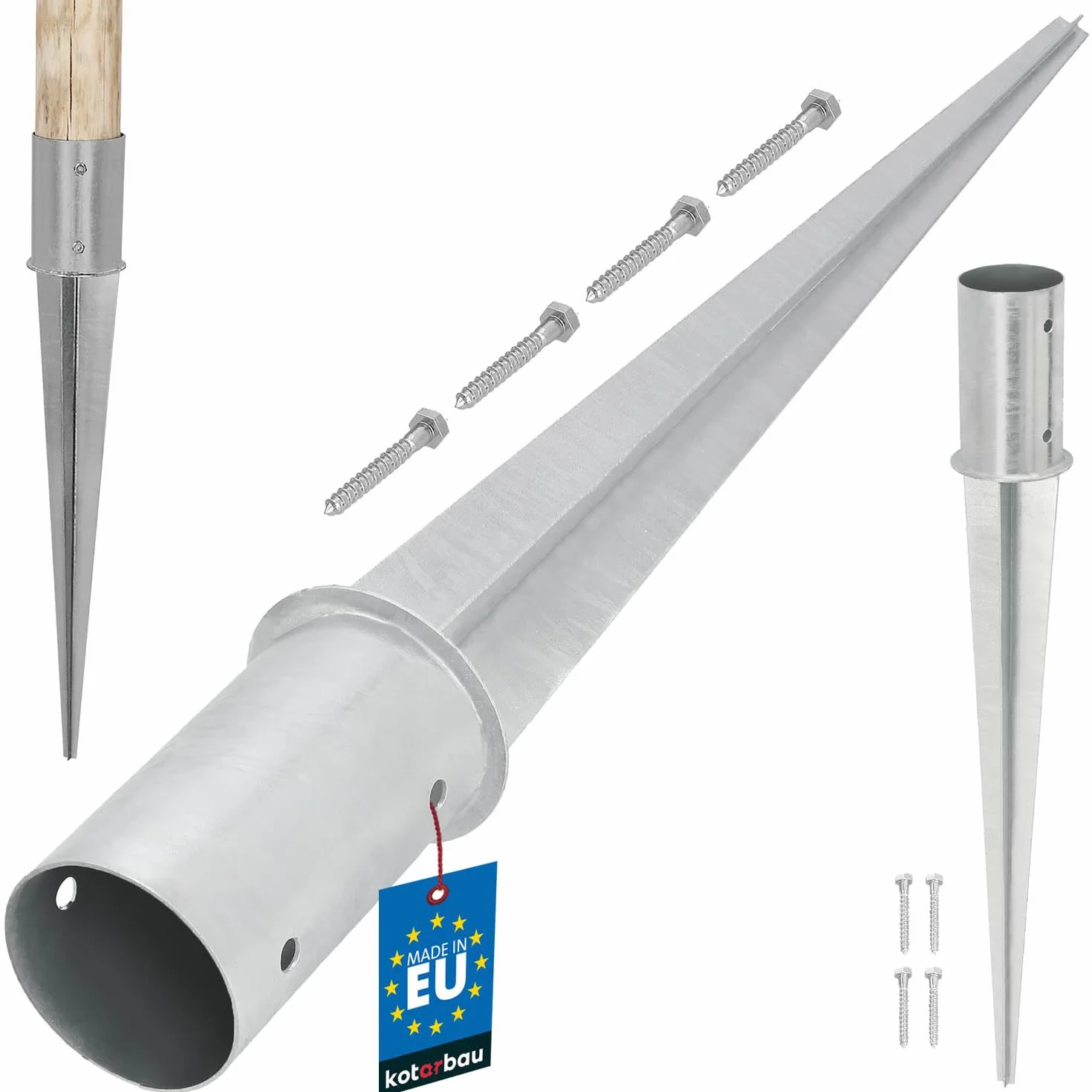 KOTARBAU Supporti per Pali in Legno ⌀ 80 mm Acciaio Zincato Argento