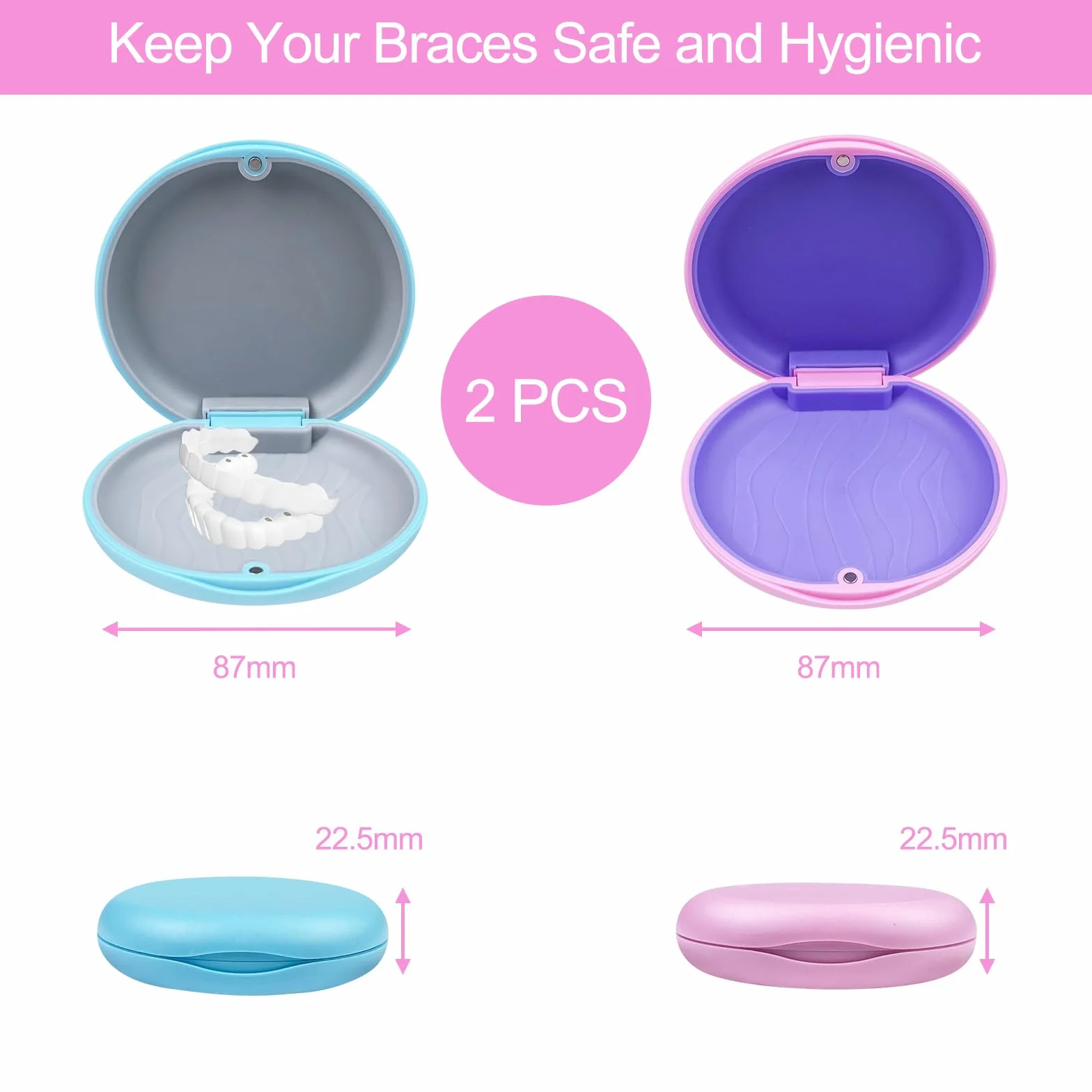 Avesteir 2 pezzi porta apparecchio denti, caso per dentiera, custodia bite dentale, contenitore per protesi dentarie, scatola ortodontica, Resistente e Facile da Pulire, per aligner (Rosa e blu)