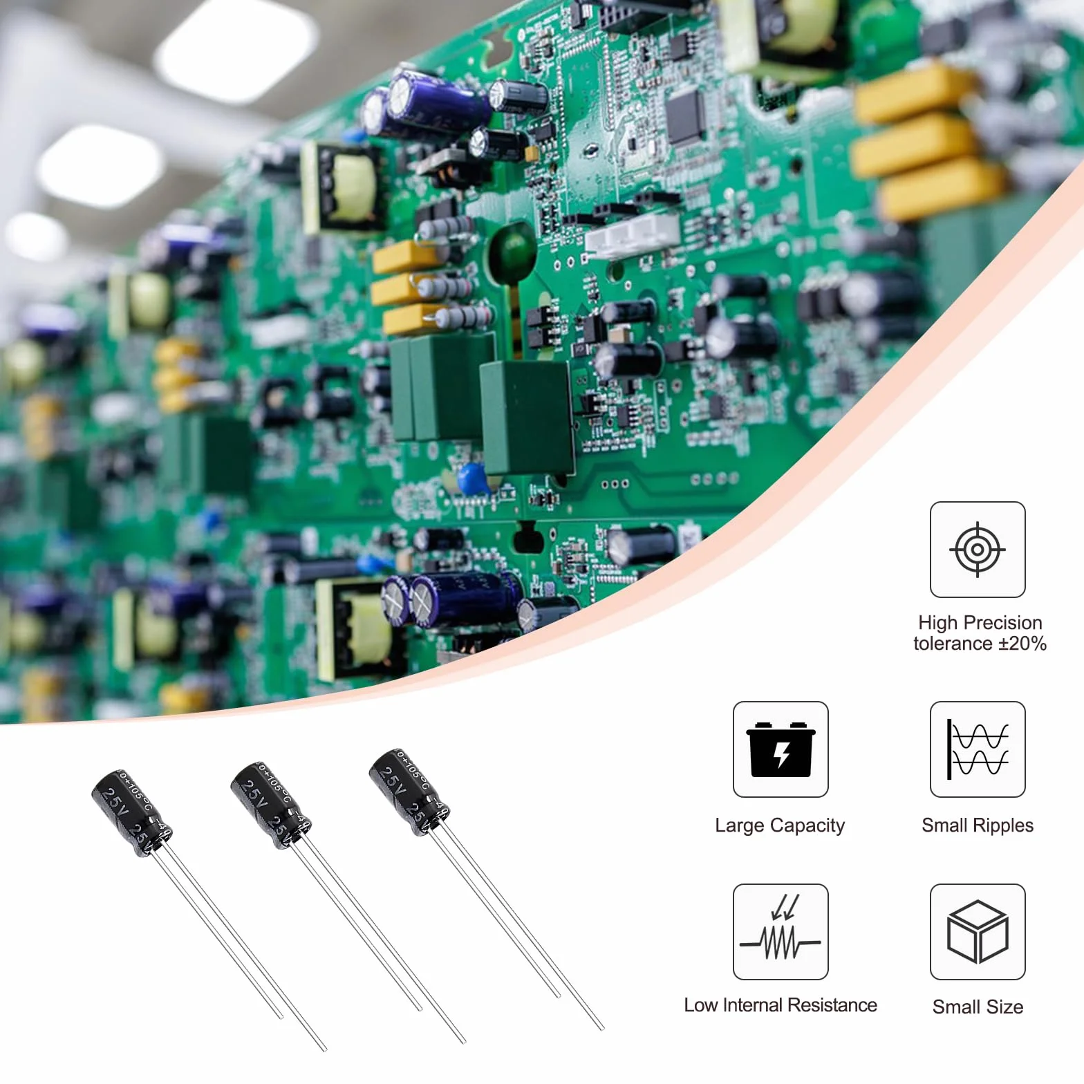 Condensatori Elettrolitici 22uF 25V 50 Pezzi, Condensatore Elettrolitico in Alluminio per TV Monitor LCD