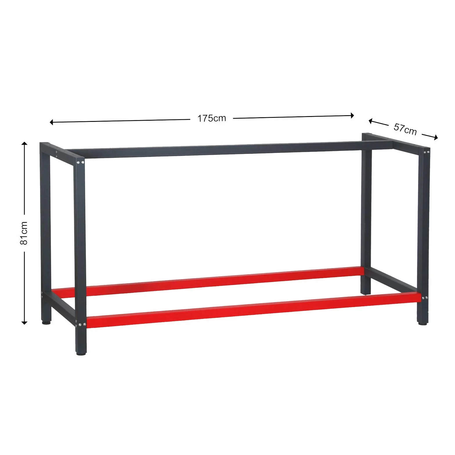 Wiltec Telaio per banco da lavoro in acciaio antracite-rosso, gambe per banco da lavoro, telaio per tavolo 175 x 57 x 81 cm