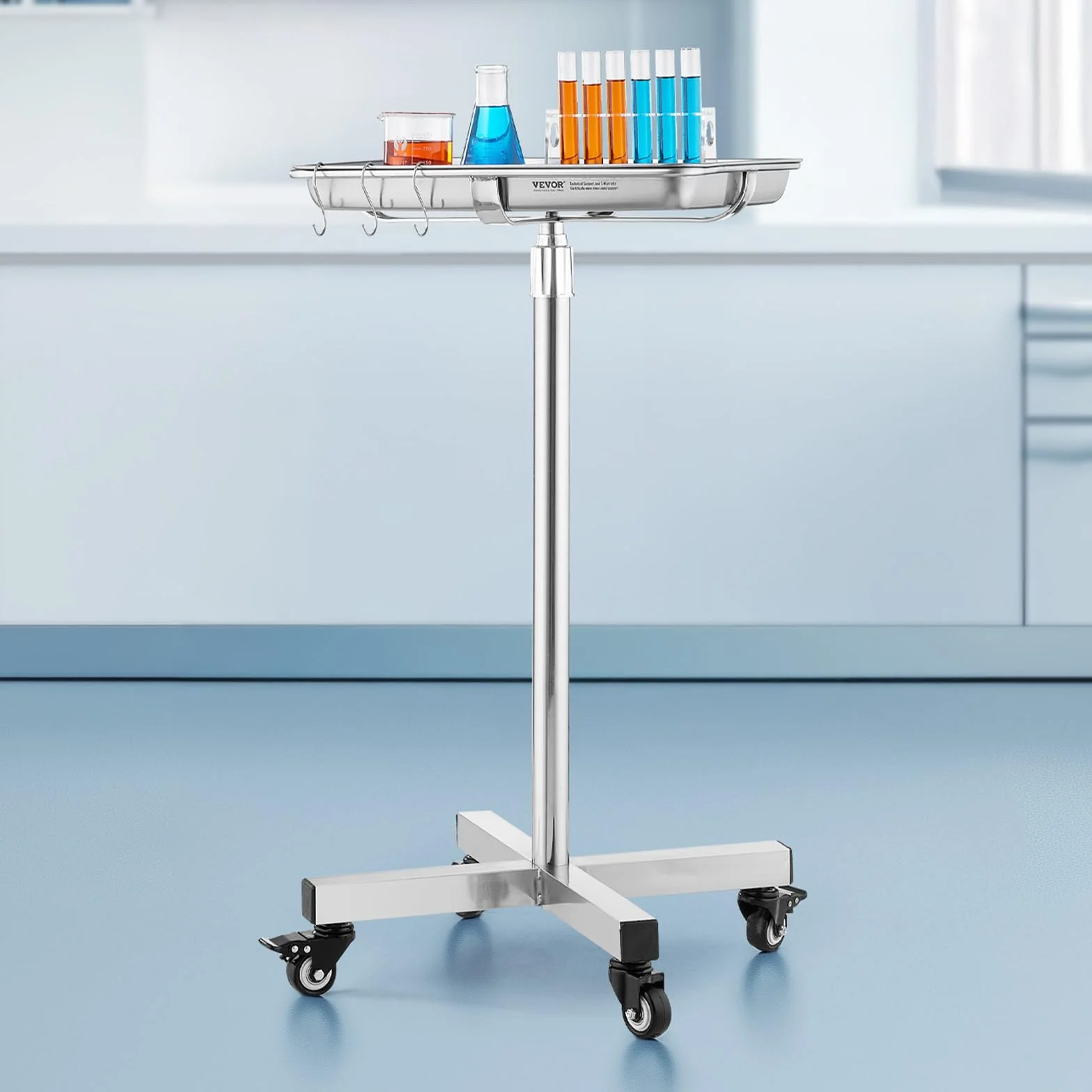 VEVOR Carrello da Laboratorio in Acciaio Inox, Regolabile in Altezza 84-132,5 cm, Carico 16kg