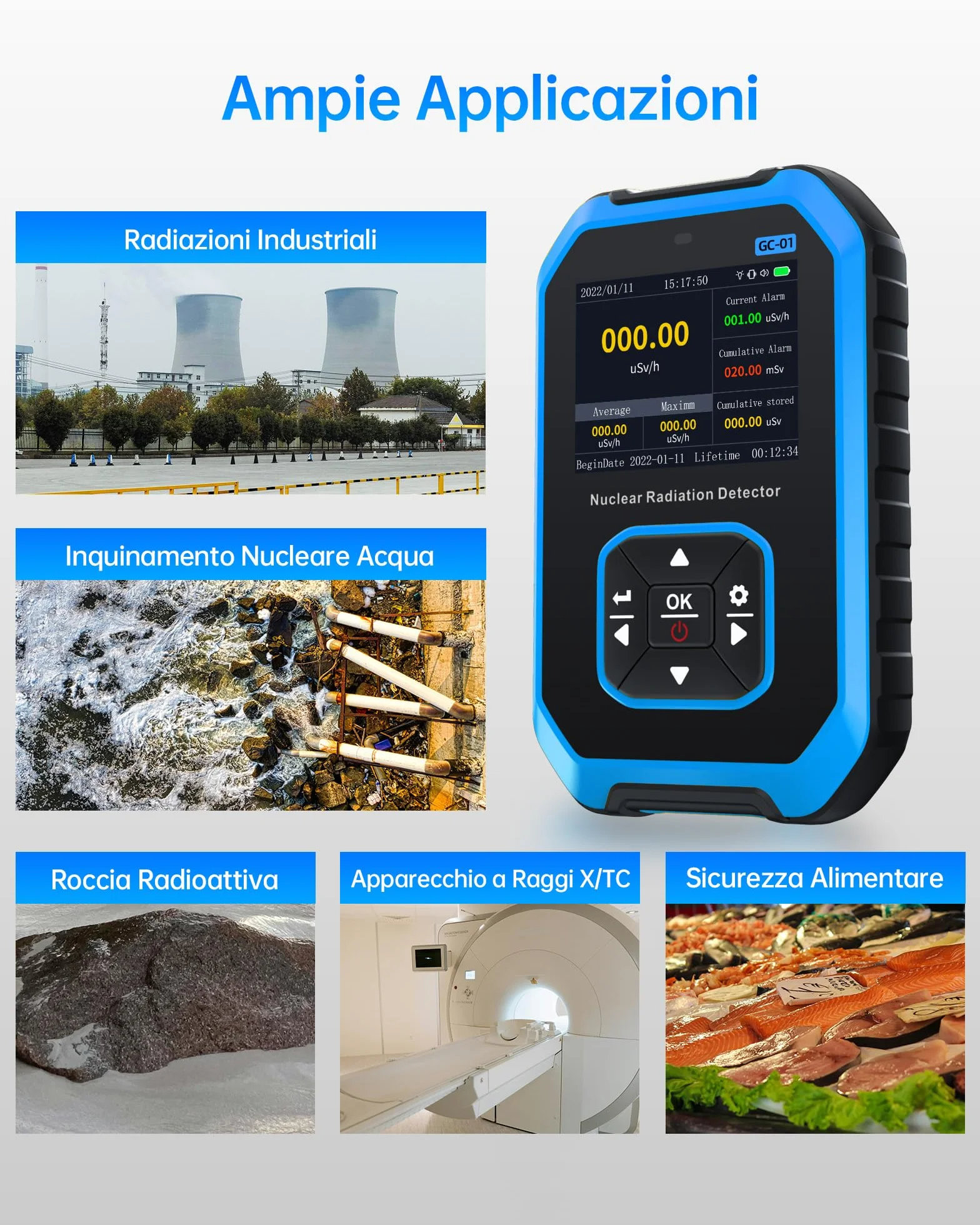 FNIRSI GC-01 Contatore Geiger Rilevatore di Radiazioni Nucleari Dosimetro LCD Portatile Beta Gamma X