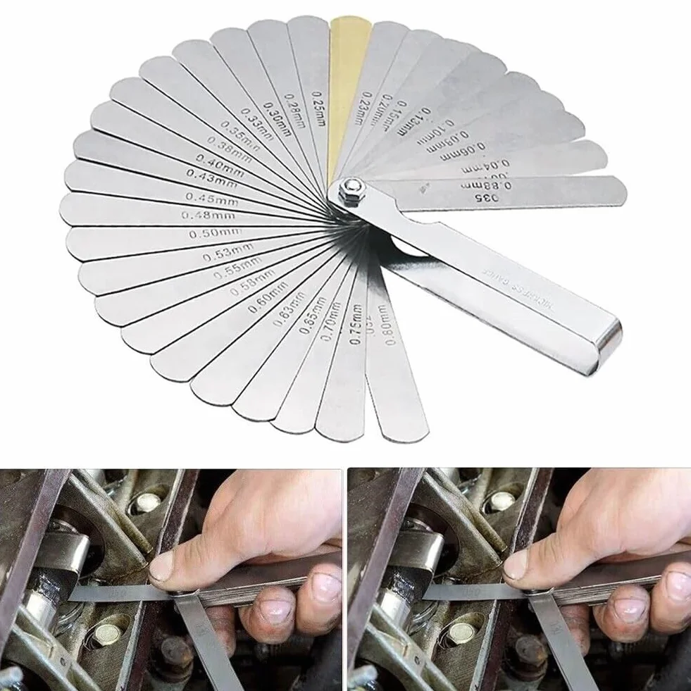 Spessimetro a Lamelle 32 Lame in Acciaio Inossidabile 0,04-0,88 mm Misure Metriche e Imperiali per Valvole Candele Guarnizioni