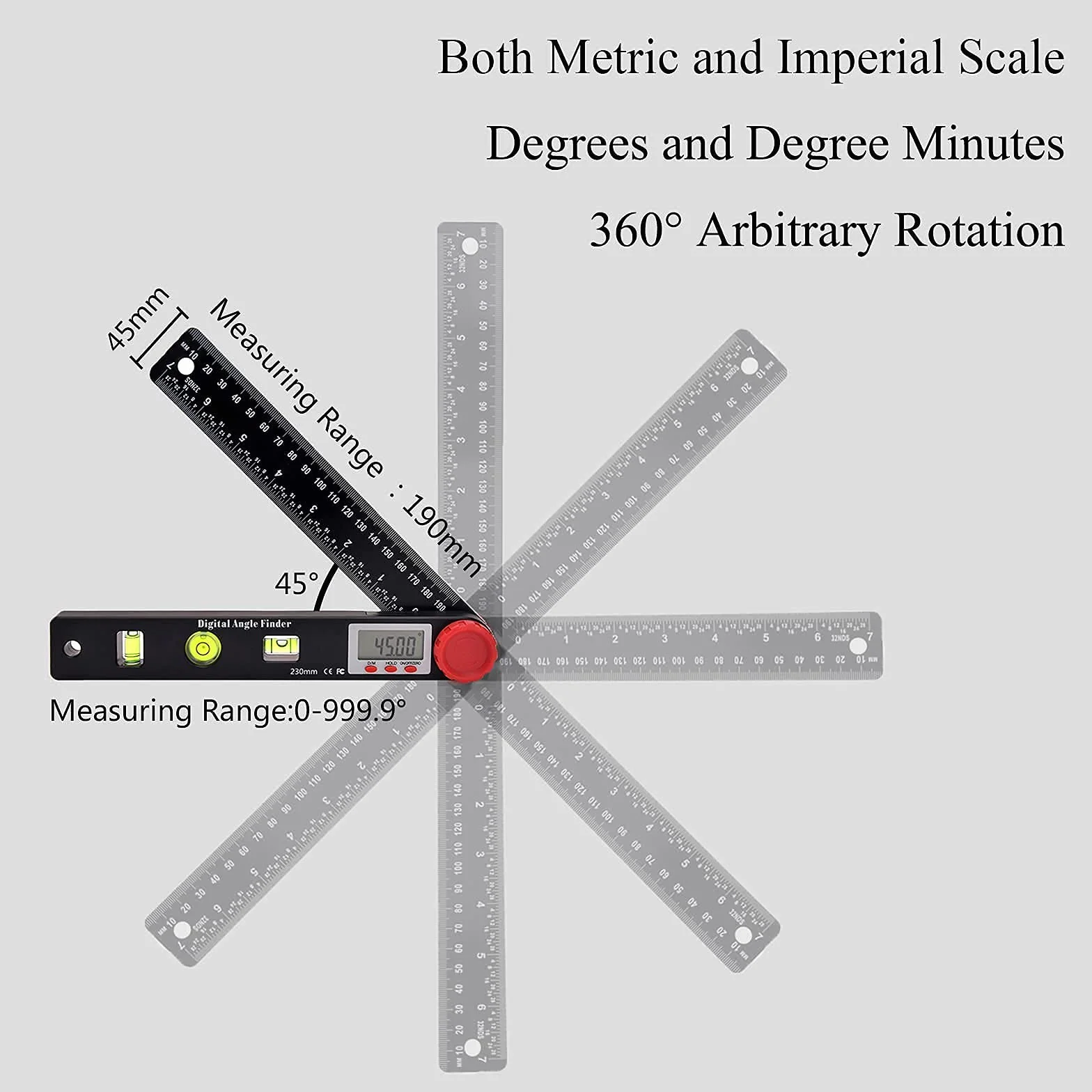 Goniometro Digitale 230mm 0-999.9° Angle Finder Inclinometro con LCD Livella Digitale