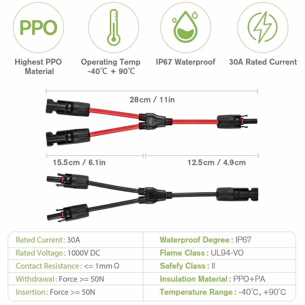 Connettori a Y Pannello Solare 6 mm² IP67 Impermeabile 1 Paio URAQT