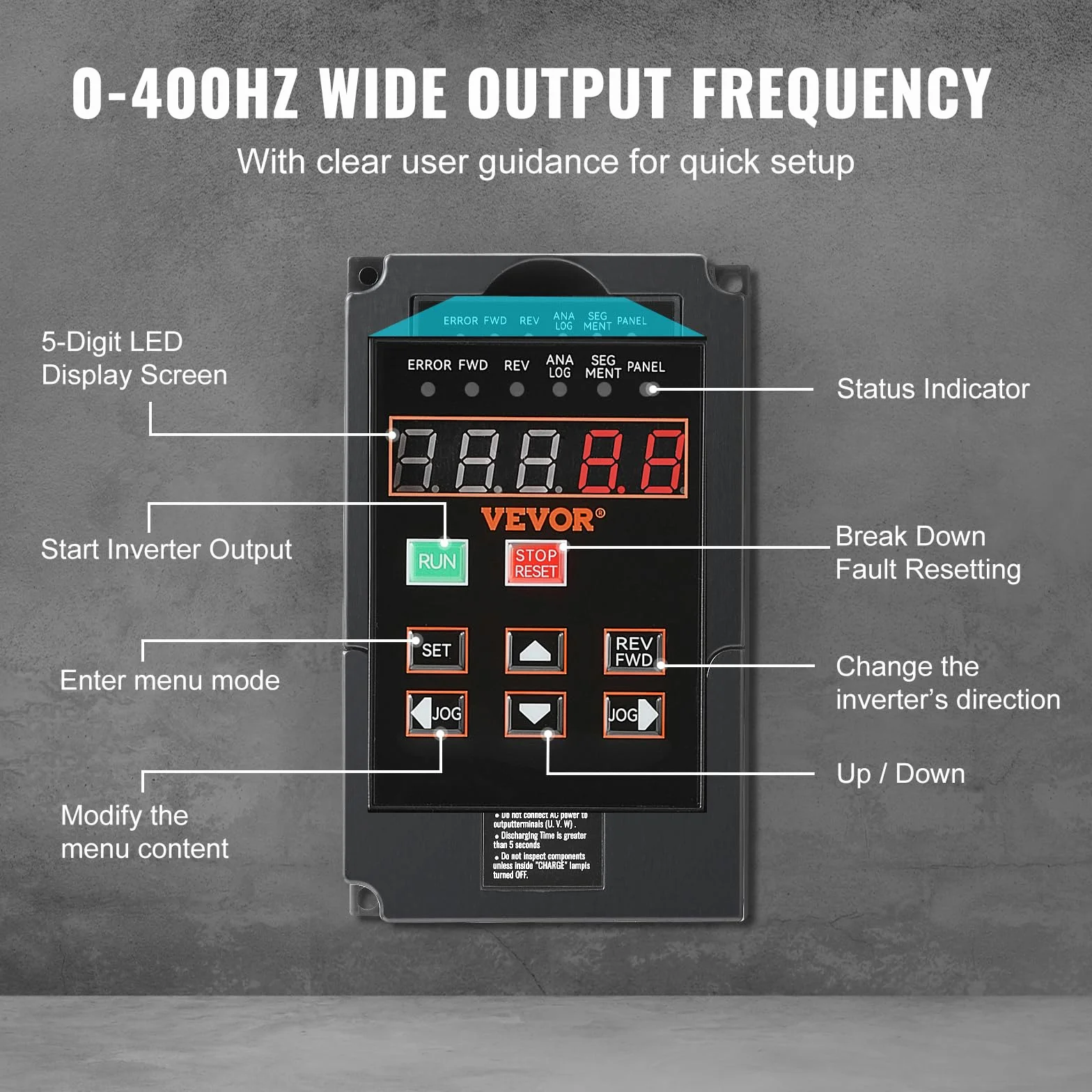 VEVOR VFD 2PS, 1,5KW, 7,5A, Ingresso 220 V Monofase Trifase a Uscita 220 V Trifase Azionamento a Frequenza Variabile, Ingresso 40-60 Hz, Uscita 0-400 Hz VFD per Controllo Velocità CNC Motore Mandrino