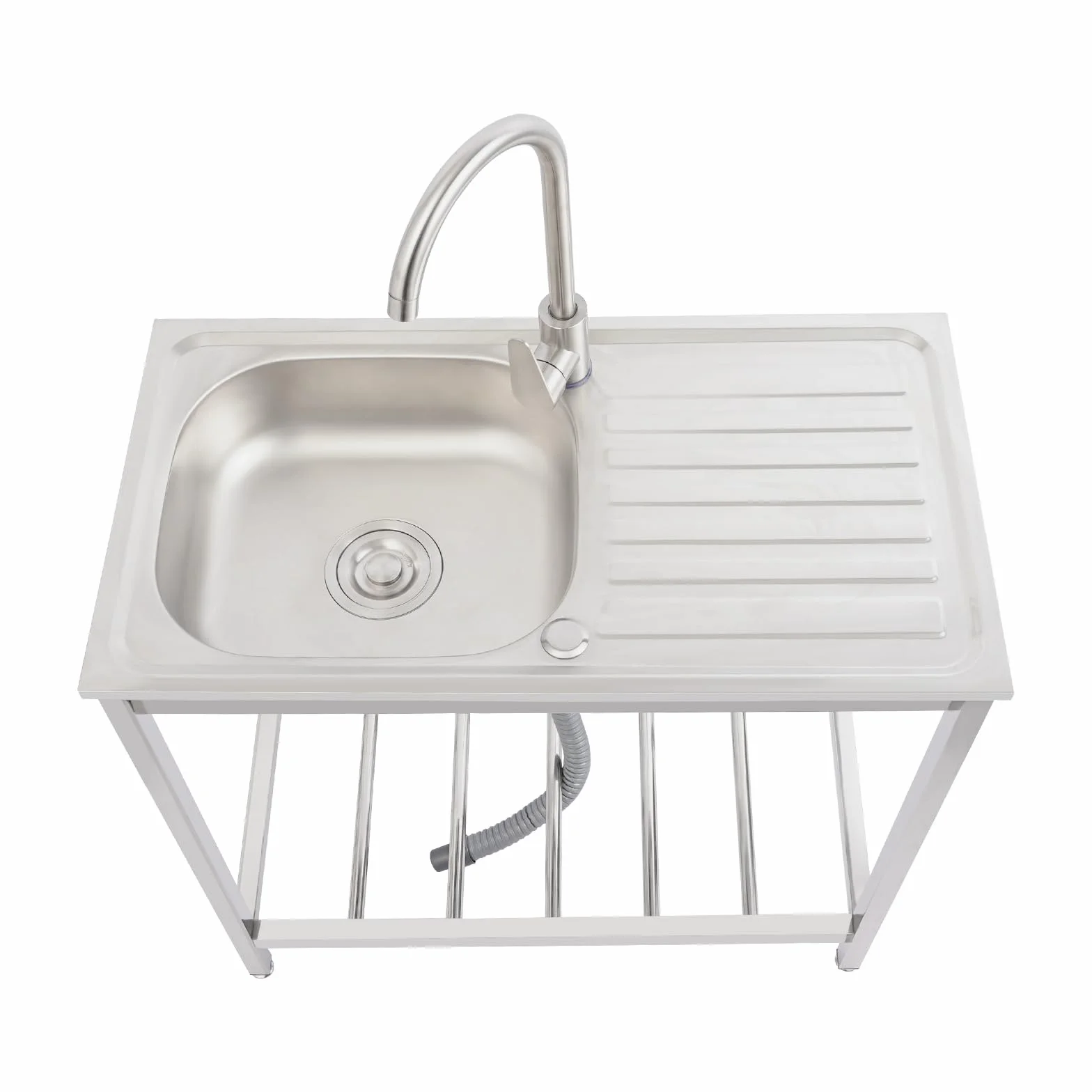Lavello da esterno autoportante, 1 vasca lavello mobile con rubinetto per acqua calda e fredda e mobiletto sottostante, tavolo lavello in acciaio inox lavello da cucina per ristoranti, caffè