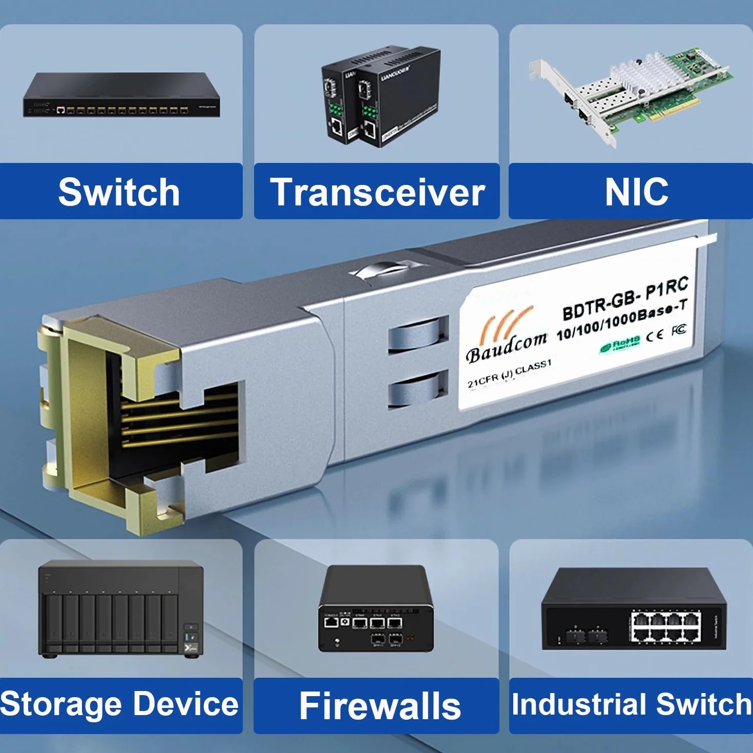 Modulo SFP 1G RJ45 Mini-Gbic 100m Ricetrasmettitore Rame 1000Base-T Compatibile Cisco GLC-T SFP-GE-T