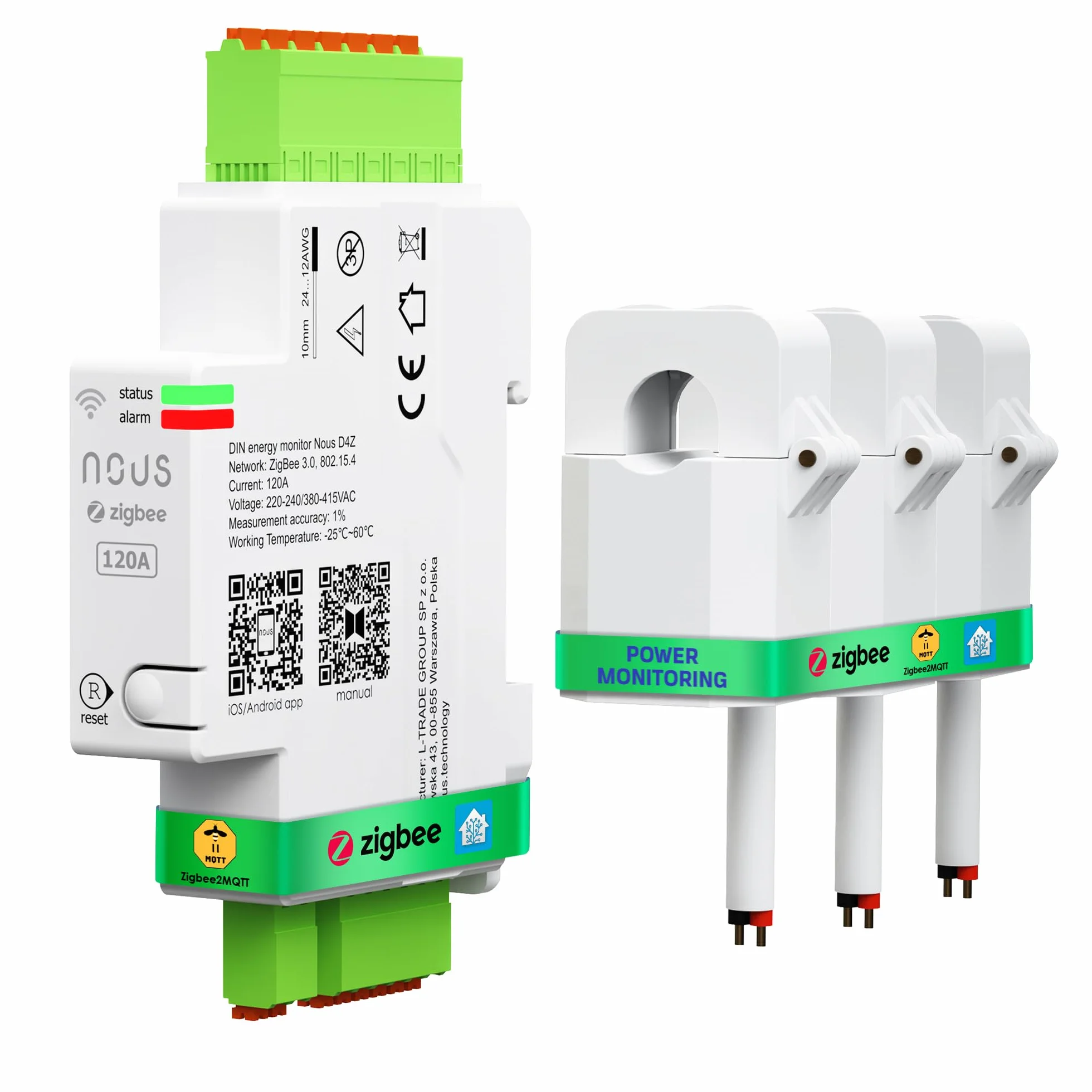 NOUS D4Z Zigbee 120A, Monitoraggio del Consumo in Tempo Reale, Compatibile con Alexa e Google Home, Montaggio su Guida DIN