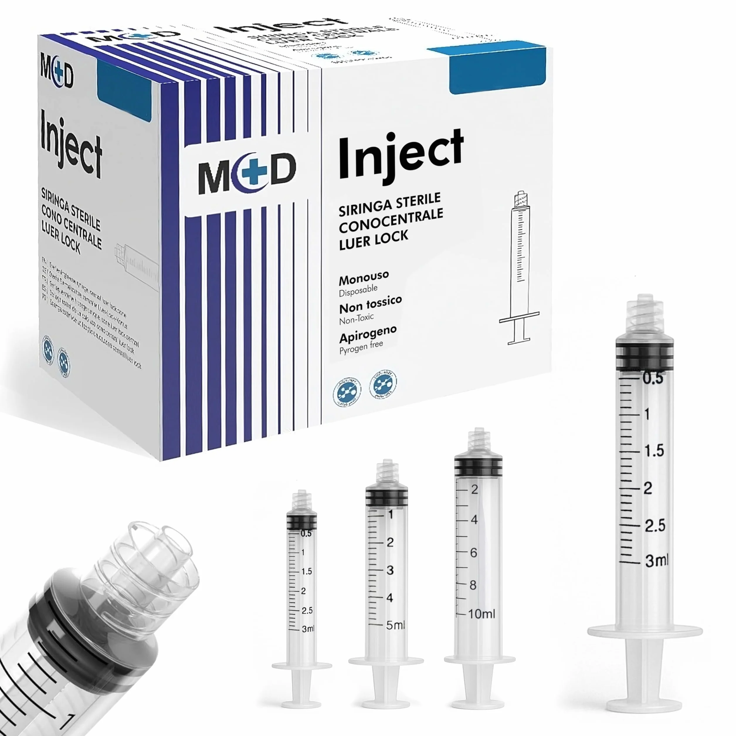Siringhe monouso sterili 3 ml LUER LOCK 100 pezzi - Siringa sterile senza ago cono centrale M+D