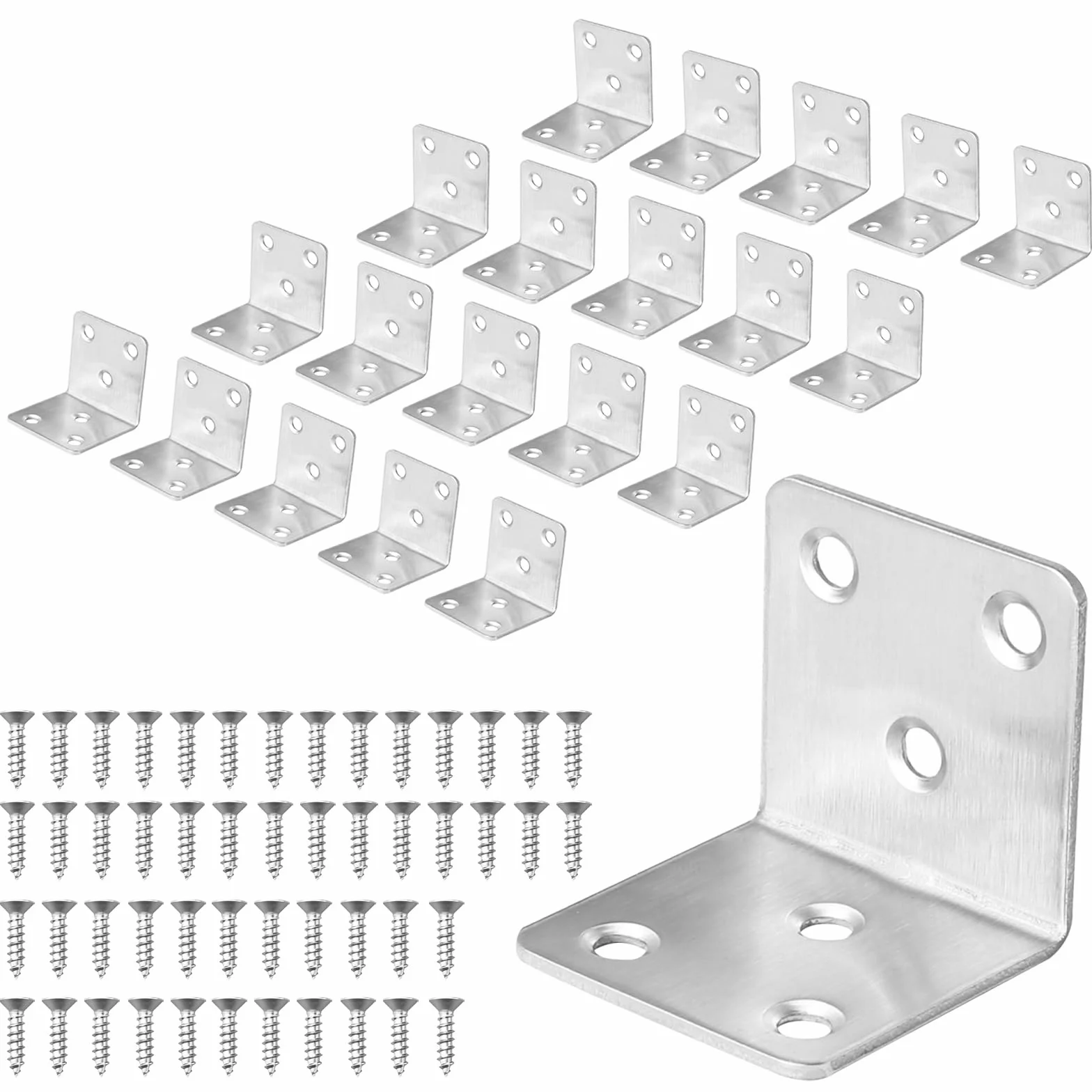 Staffe Angolari 90 Gradi in Acciaio Inox 50x50x50 mm 6 Buchi per Legno Tavoli Sedie Mobili 20 Pezzi