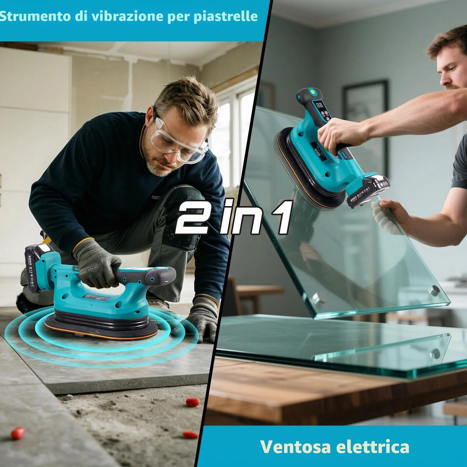 SEESII Vibratore per Piastrelle 285 mm, 2-in-1 Ventosa Vibrante per Piastrelle & Strumento di Vibrazione, 12 Velocità, Batteria 10 Ore, Livella – Vibratore Piastrelle per Formati Grandi (K919B)