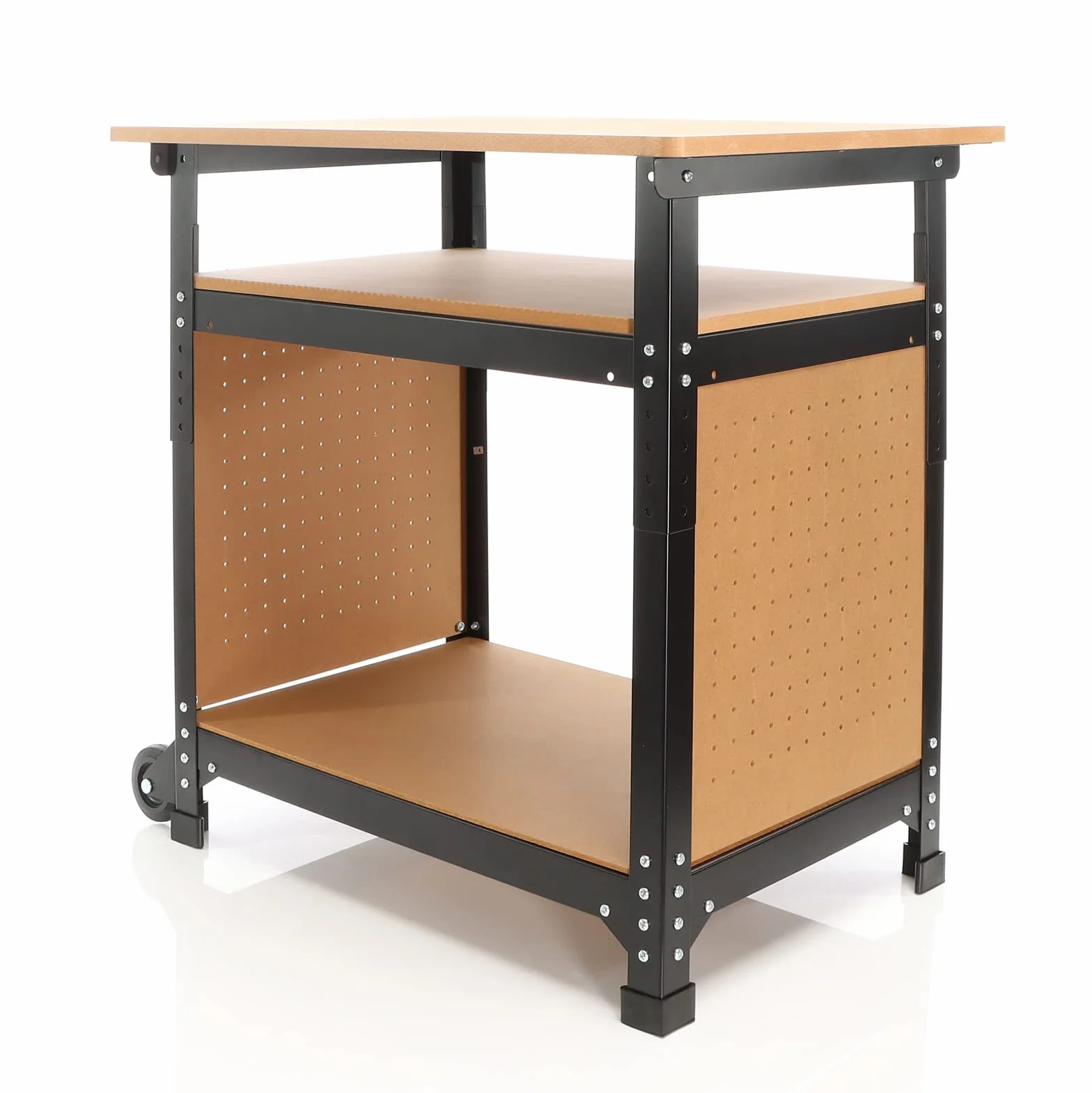 XPOtool Banco da lavoro portatile 68x50x66-82 cm Tavolo da lavoro con altezza regolabile e 2 ripiani
