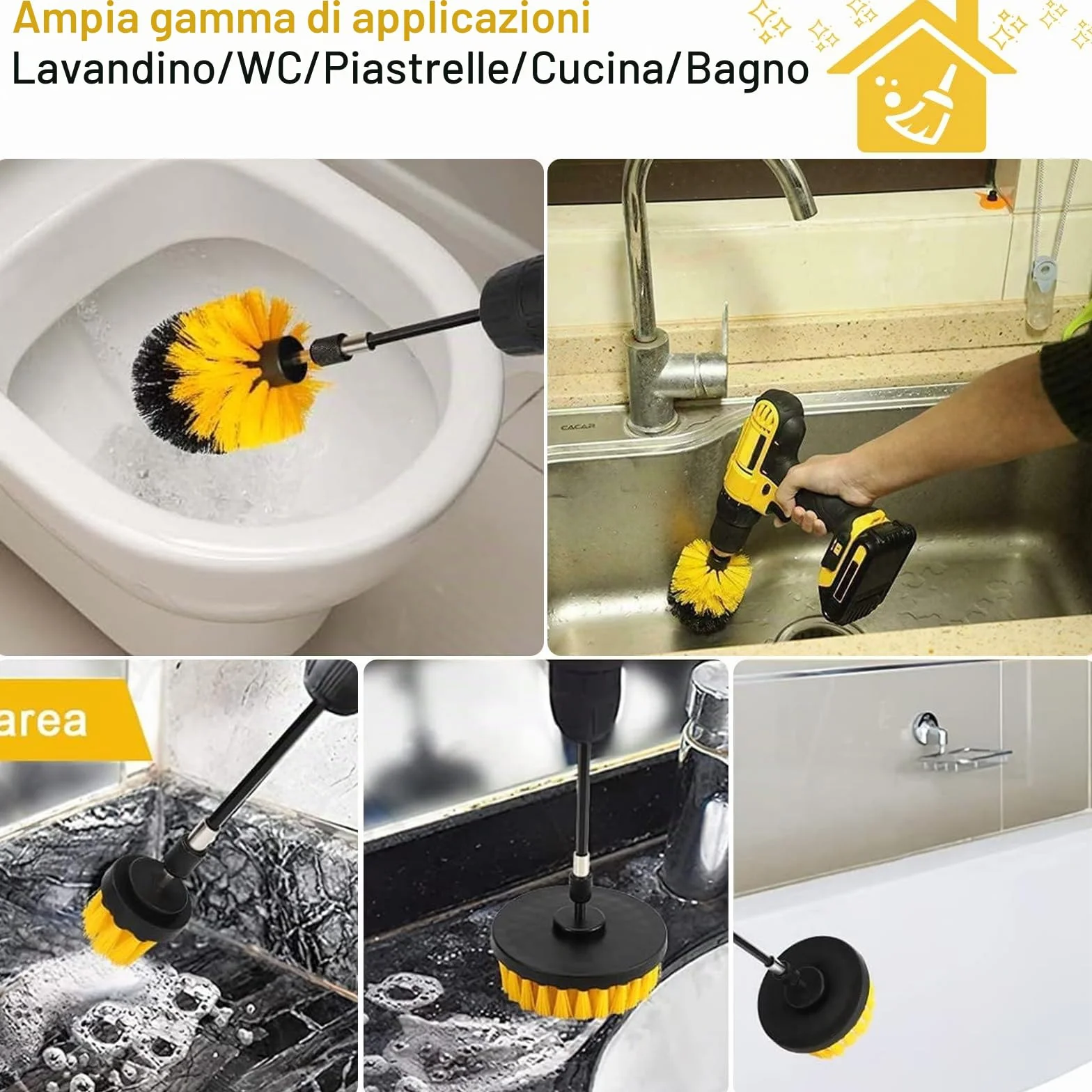 10 Pezzi Spazzola per Trapano, Spazzola per la Pulizia del Trapano Elettrico, Spazzola per la Pulizia Delle Ruote, Set Spazzole per Pulizia adatto per Cucina, Auto, Bagno, Piastrelle, Bicchiere