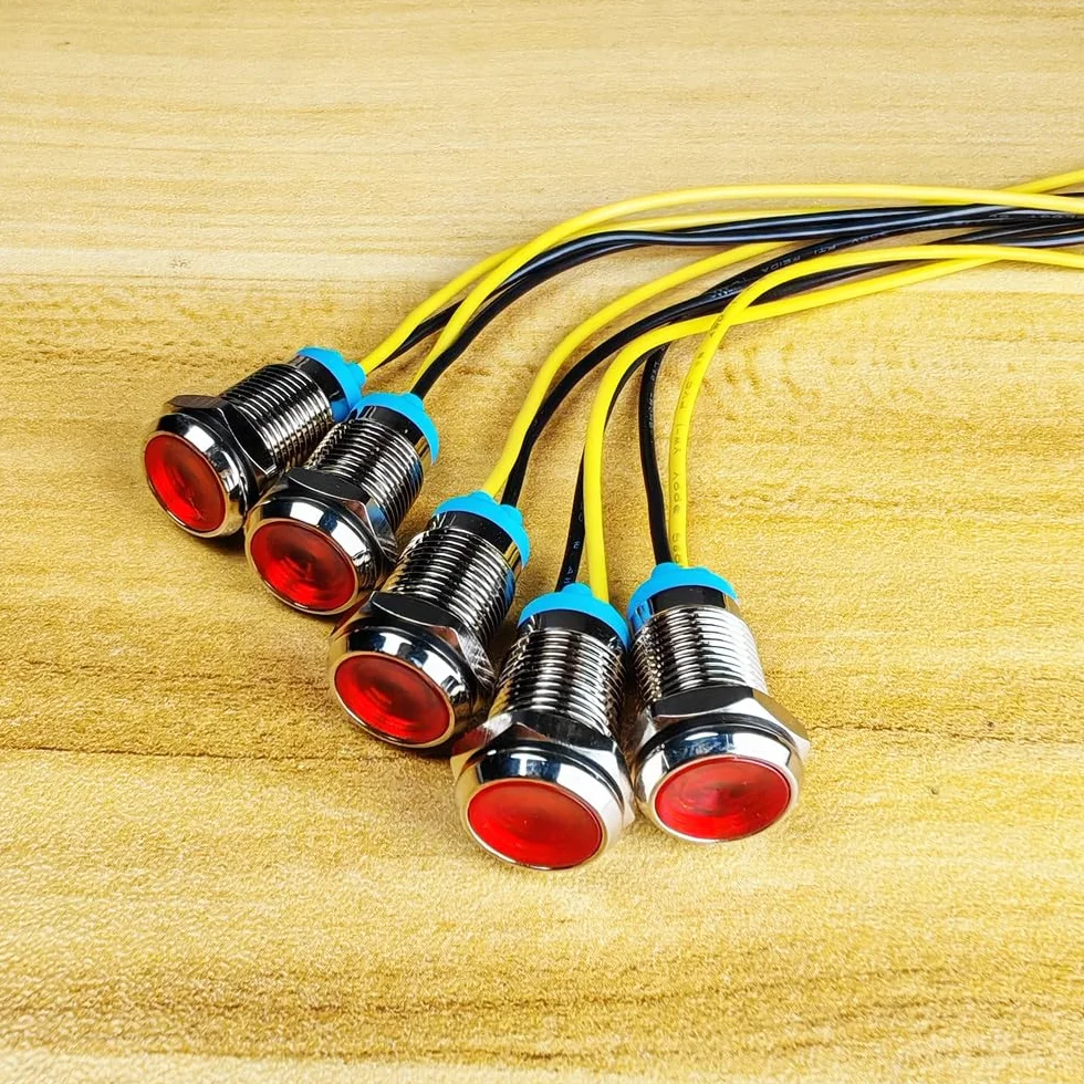 Gebildet 5pcs 10mm 230VAC LED Indicatore Luminoso in Metallo Lampada di Segnalazione Impermeabile (Rosso)