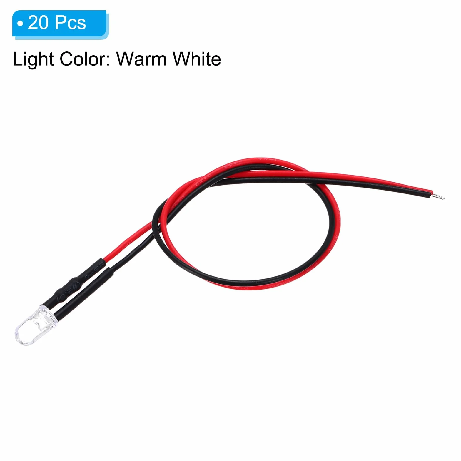 PATIKIL 20 mini luci LED a diodo da 5 mm, 24 V CC, pre-cablate, per luci radiocomandate fai da te, luce bianca calda