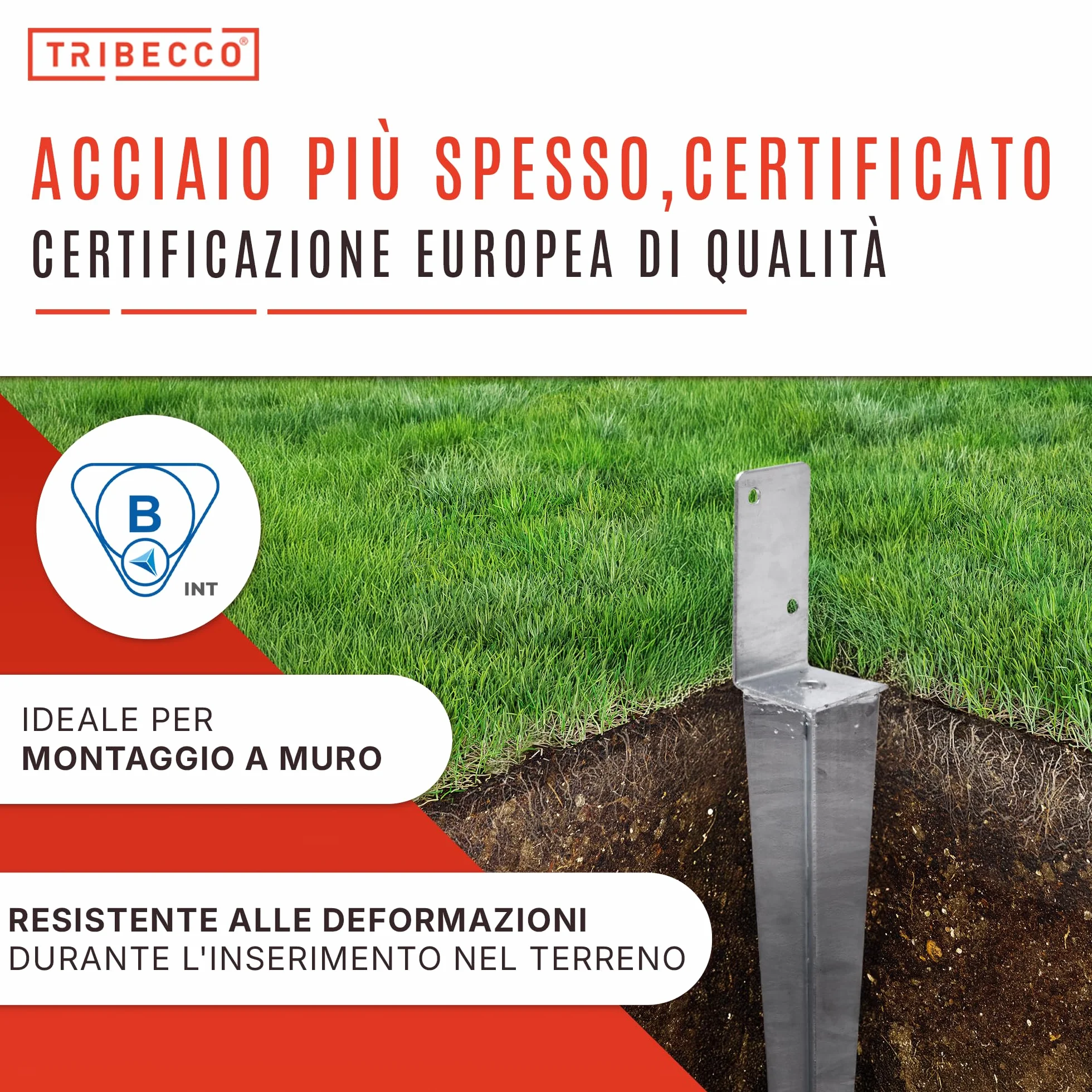 TRIBECCO Supporto Universale per Pali da Incasso L 50x600 Acciaio Zincato a Caldo 4 Pezzi