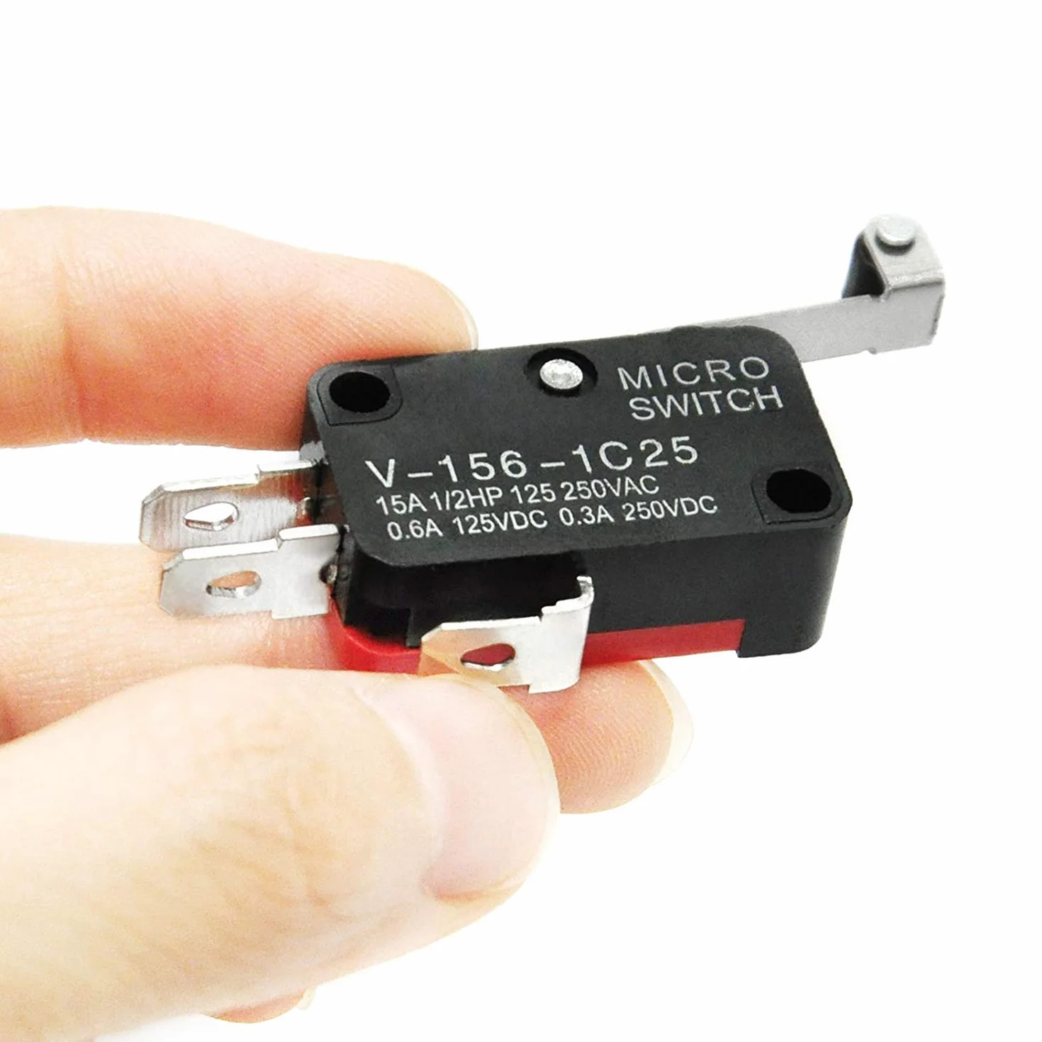 CESFONJER confezione da 8 micro interruttori di finecorsa V-156-1C25, lunga cerniera diritta con rullo a leva, SPDT momentaneo, Mini Interruttore a Levetta, per Arduino