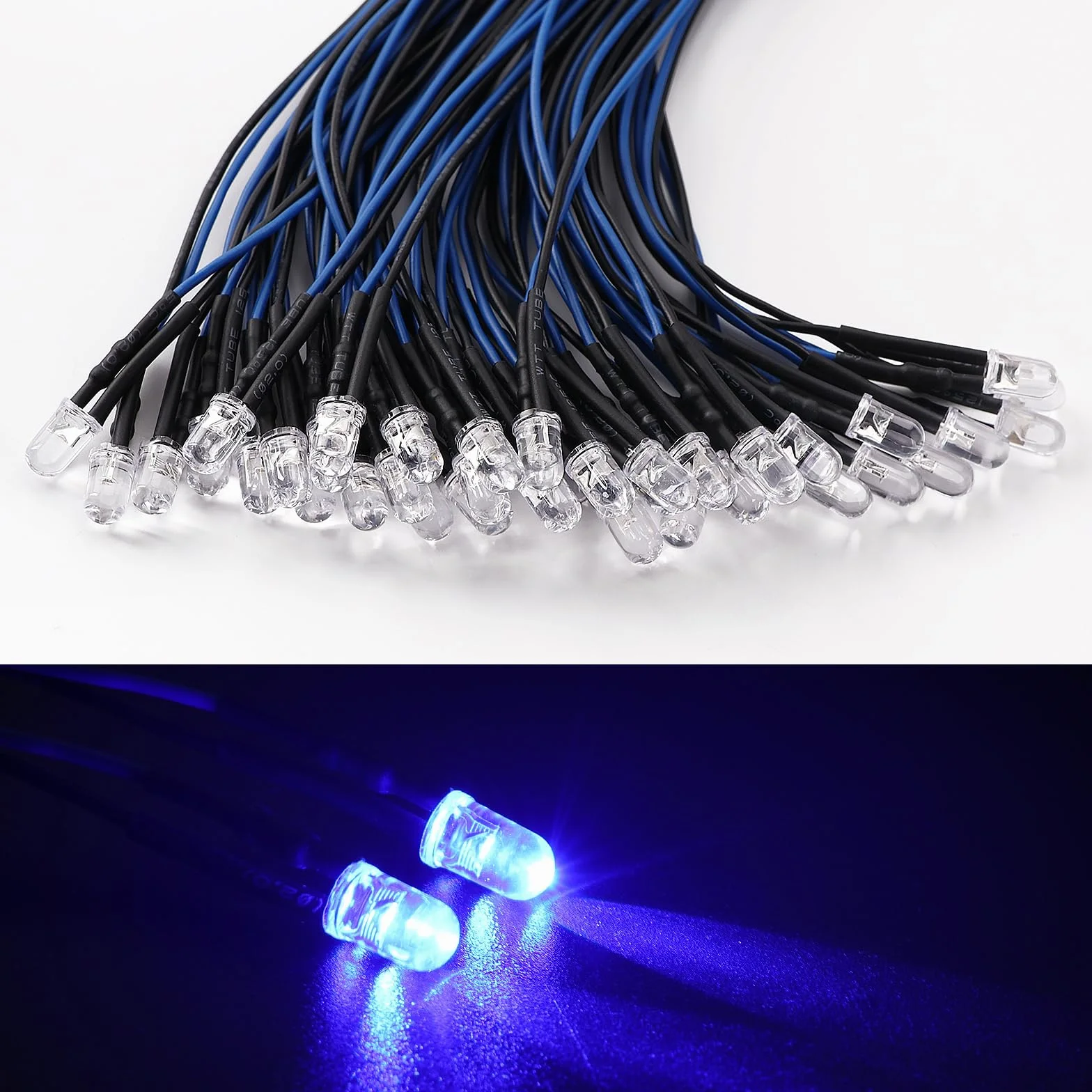 YIXISI 40 Pezzi 5mm LED Diodo 12V 20cm Blu Luce Precablata