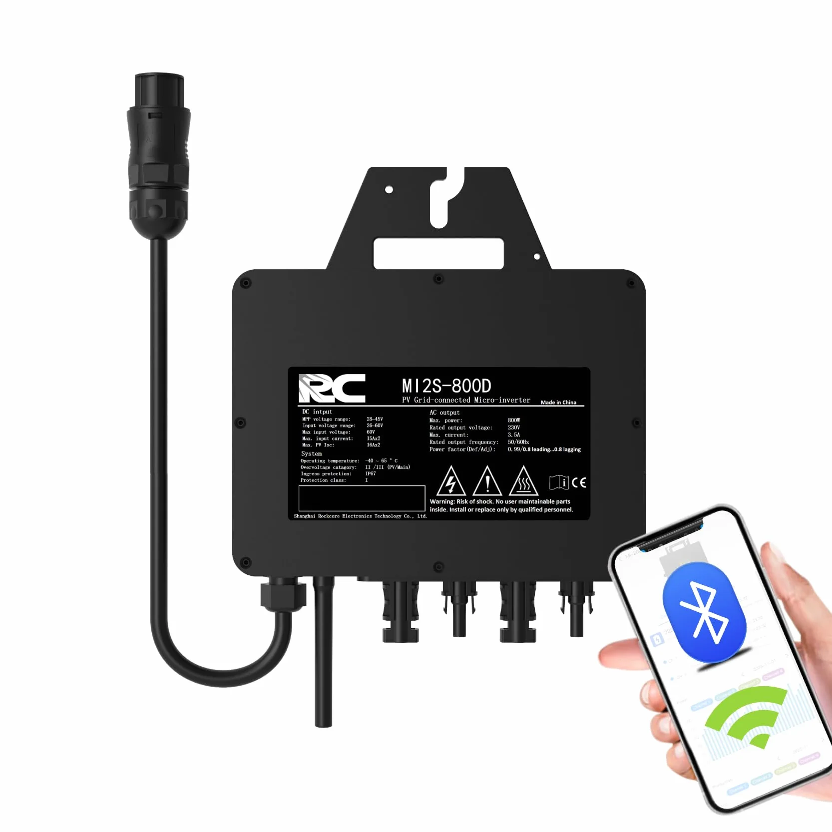 RC Micro inverter 800 W, certificato CE, ingresso 26 – 60 V DC, inverter solare MPPT, Controllo dell’app tramite Wi-Fi, adatto per centrali elettriche da balcone, IP67