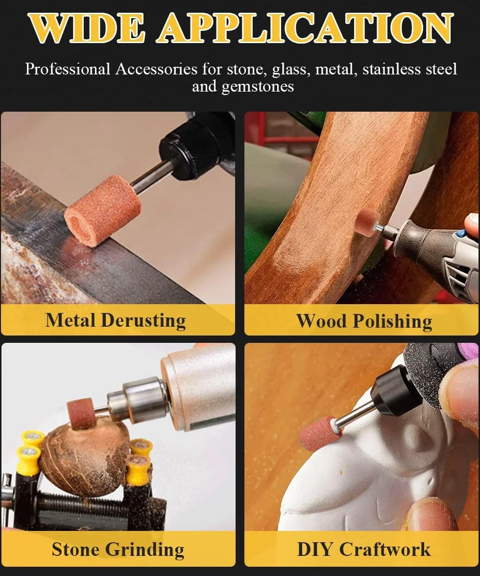 Testa di Levigatura e Lucidatura 42 pezzi, Accessorio Smerigliatura Dremel con gambo 1/8 pollice
