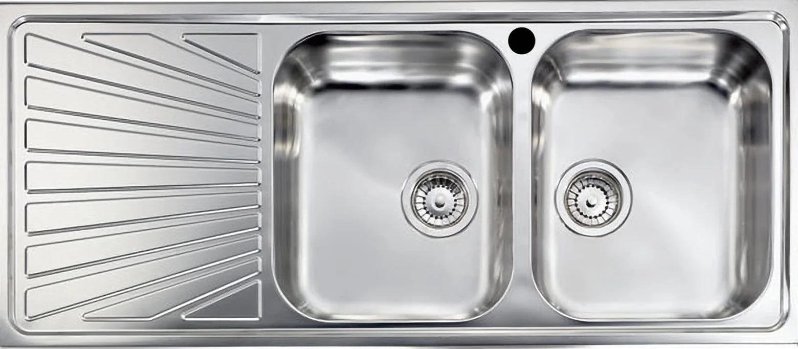 Lavello cucina Costanza acciaio inox 116 x 50 cm 2 vasche saldate destre e gocciolatoio Made in Italy