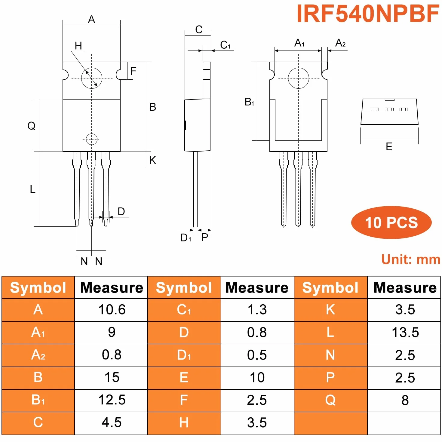 IRF540N MOSFET Transistor 33A 100V N-Channel TO-220
