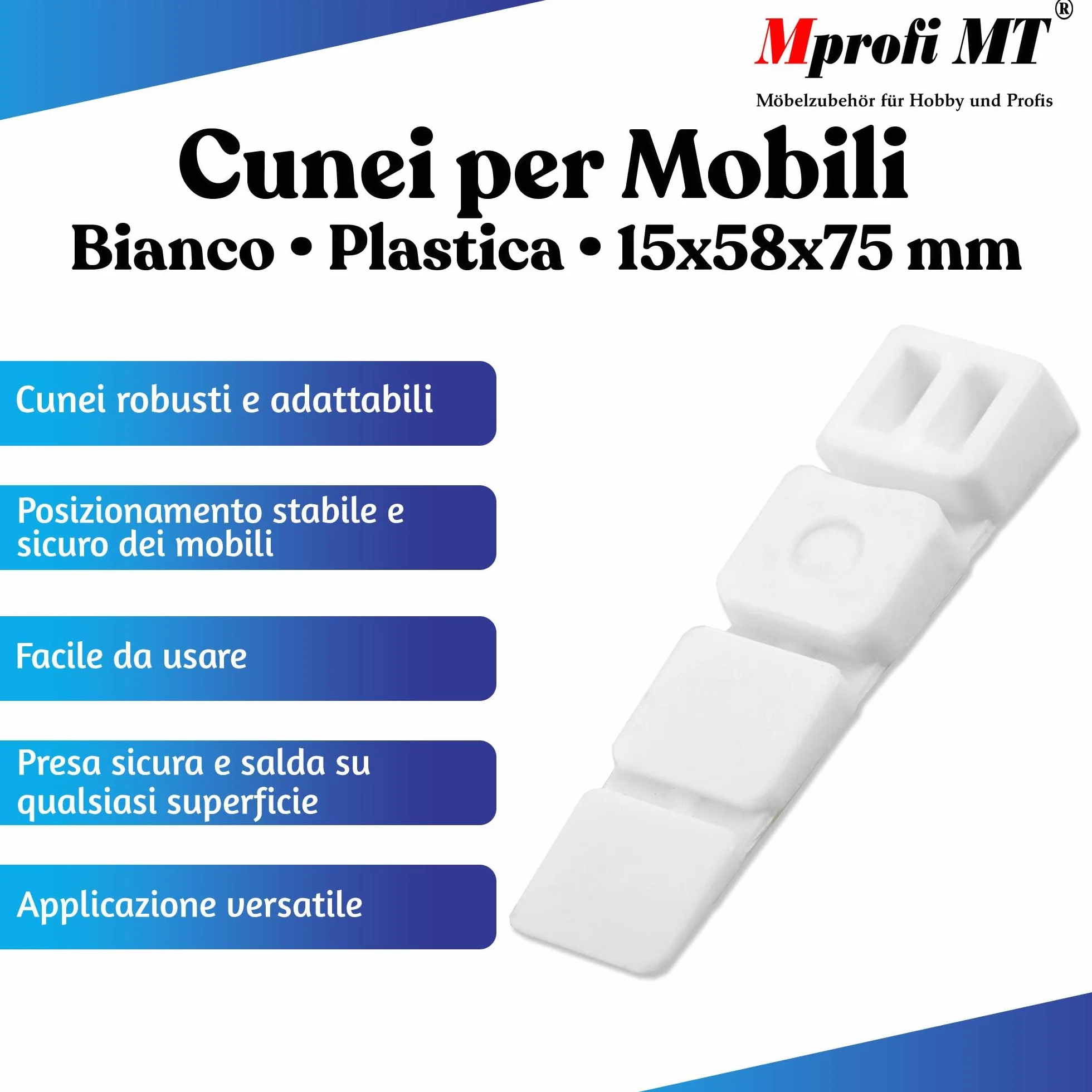 Mprofi MT Cunei per Mobili in Plastica Bianco 100 Pezzi Distanziatori Livellatori Spessori Regolazione