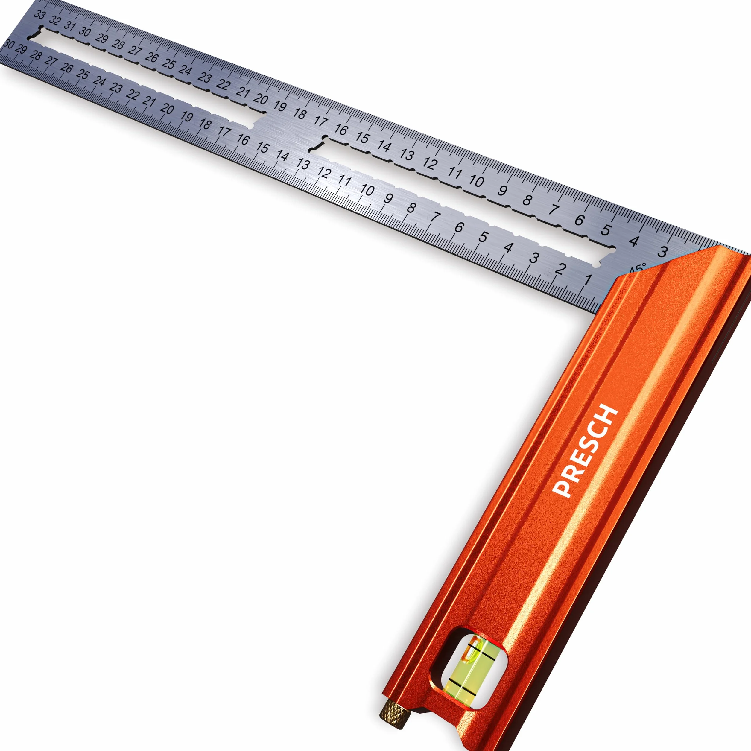 Presch Squadra da 300 mm 90° 45° con bolla di livello e indicatore di marcatura antiruggine