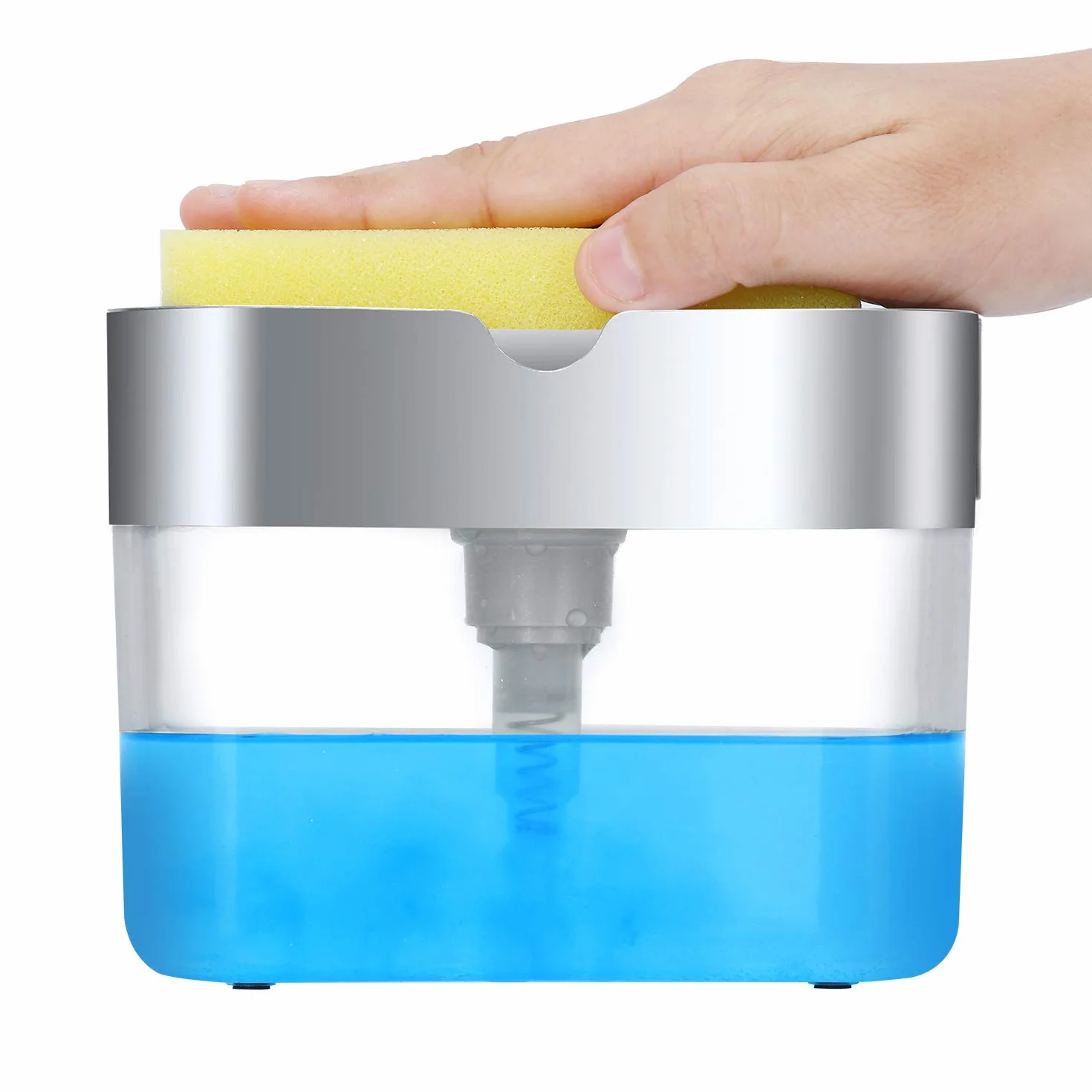 Albayrak Dispenser Sapone Liquido Manuale e Detersivo con Contenitore Spugna Piatti, Distributore Portasapone e Portaspugna per Lavello Cucina & Casa