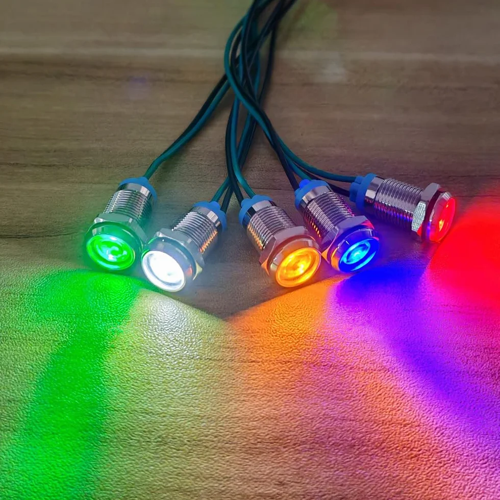 Gebildet 5pcs 10mm LED Indicatore Luminoso in Metallo 3V-4.5V-5V-6V-7.5V-9V Lampada di Segnalazione Impermeabile con Filo,Rosso