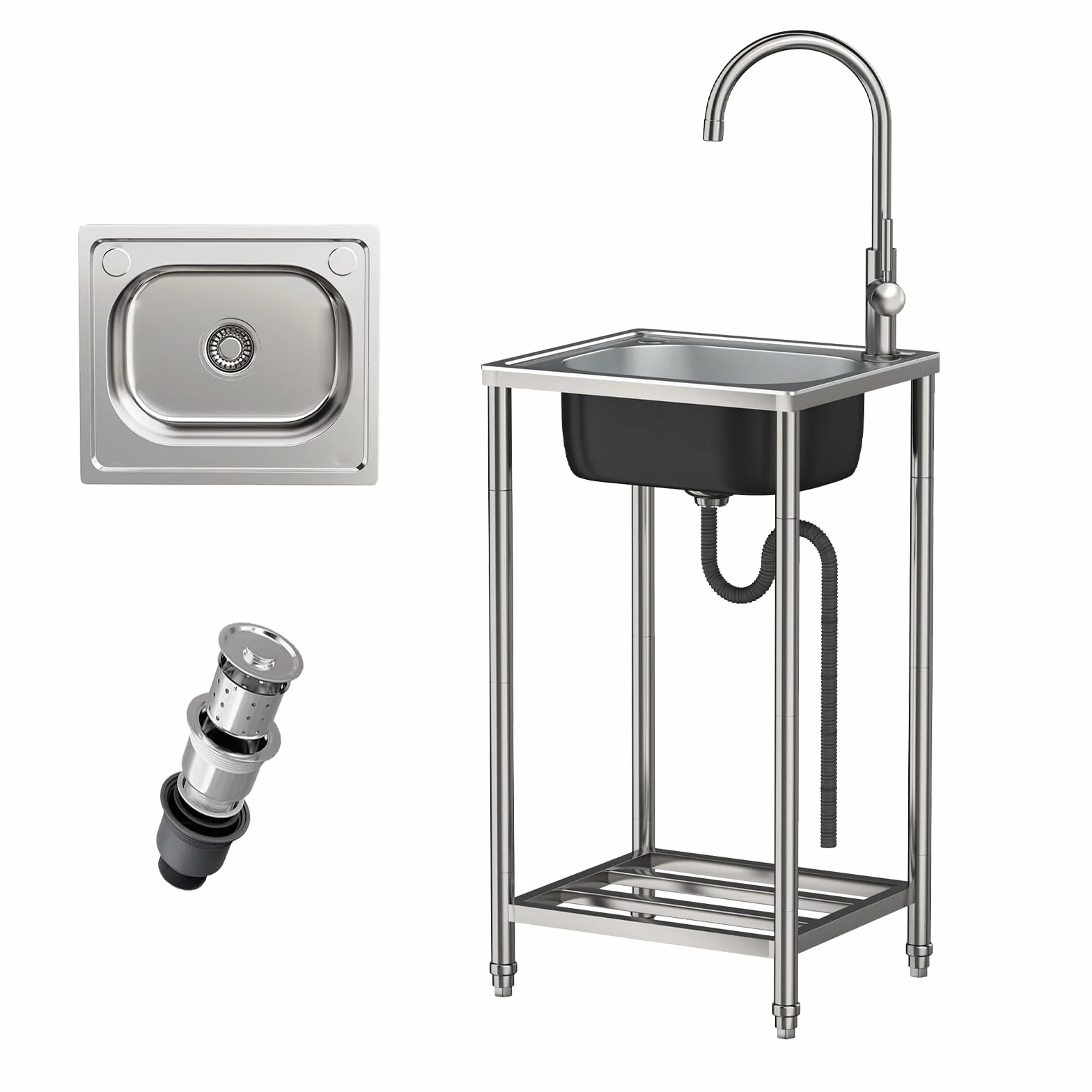 Lavello in Acciaio Inox Lavello Cucin Autoportante Lavello Cucina Commerciale Giardino Esterno lavando lavello per Interni Esterni Garage e Cortile Ristorante Lavanderia (42 x 37 x 82cm)