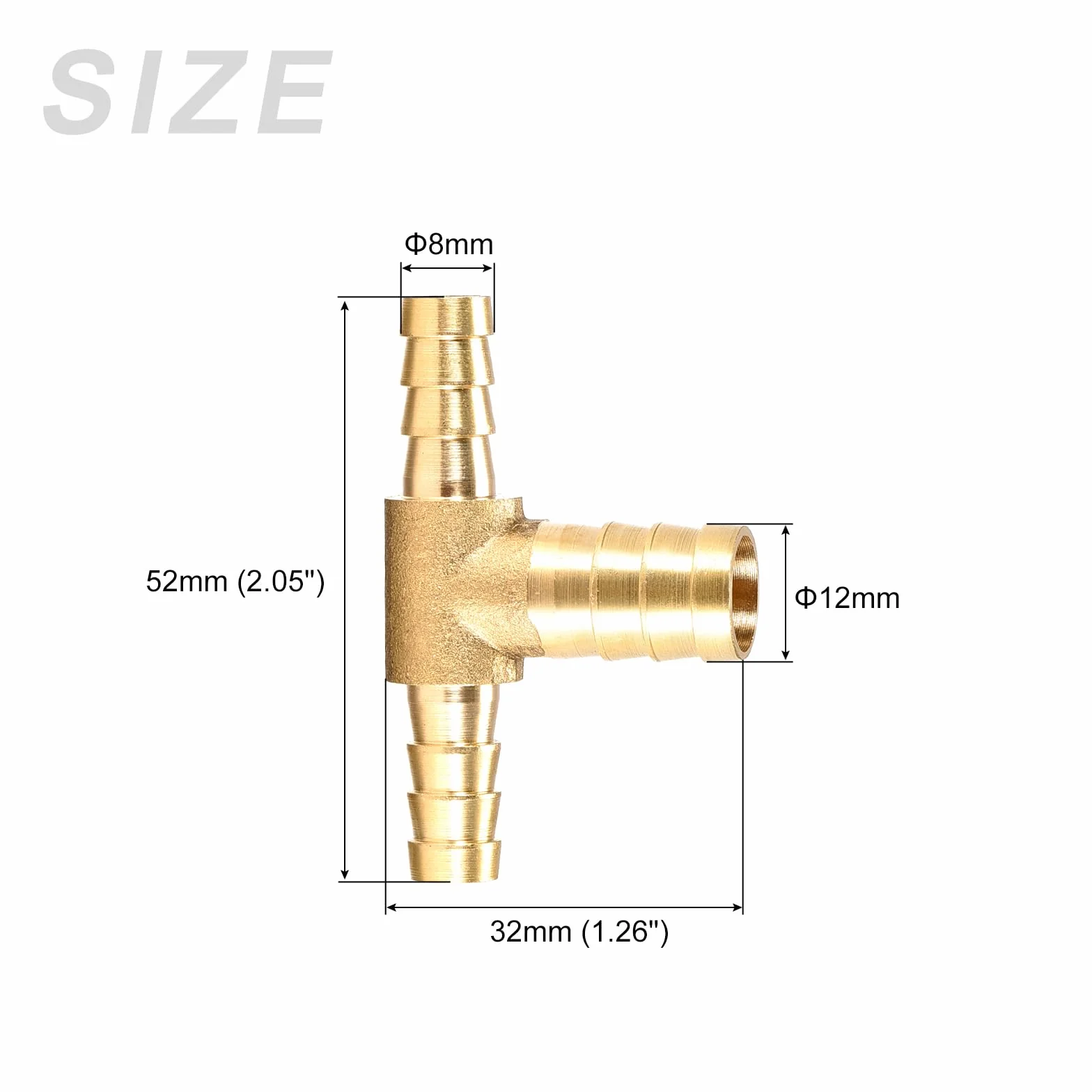 METALLIXITY Forma T Ottone Barra Raccordo (8mm x 12mm x 8mm) 2pz, Barra Riduttore - per Carburante Aria Acqua Olio Gas