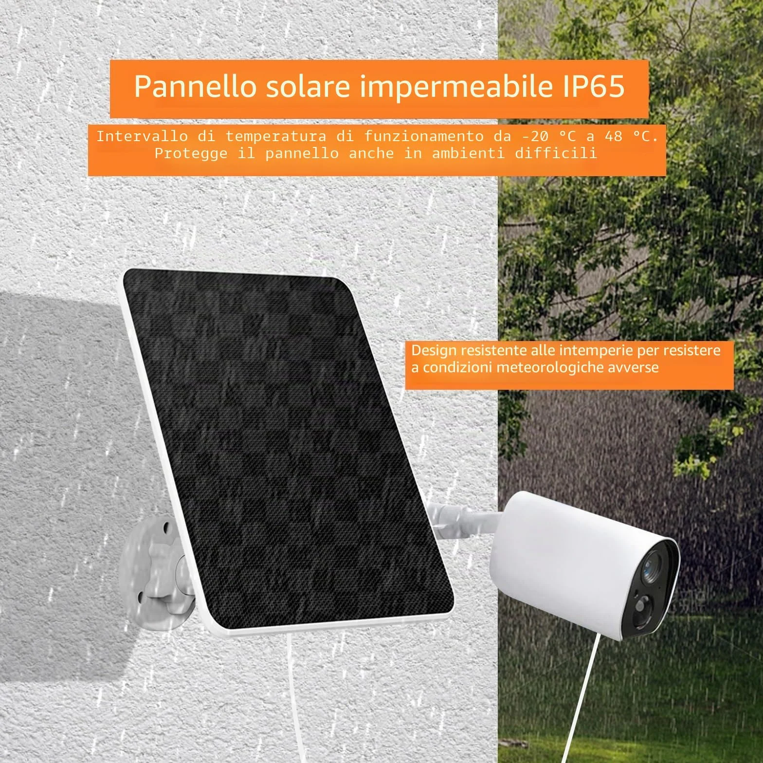Pannello Solare da 6W per Telecamera di Sorveglianza,Pannello Solare USB per Telecamera di Sicurezza DC 5V a Batteria Ricaricabile,Campanello e Illuminazione Esterna cavo IP65 da 3m,Staffa Regolabile