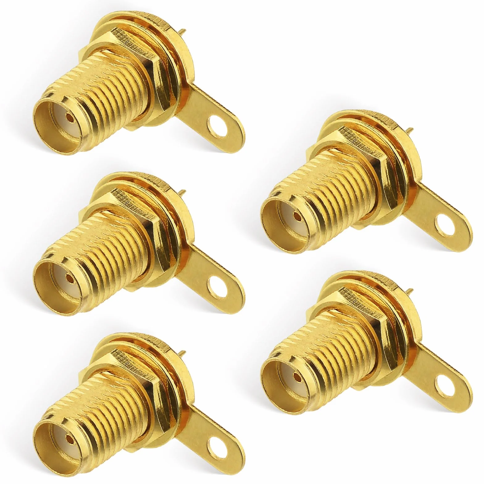 Superbat Connettore SMA 50ohm SMA Femmina Montaggio a Pannello Kit di Connettori di Cavo Coassiale con Dado a Parete e Terminale di Coppa di Saldatura per PC Antenna Stazioni Base ecc(5 Pezzi).