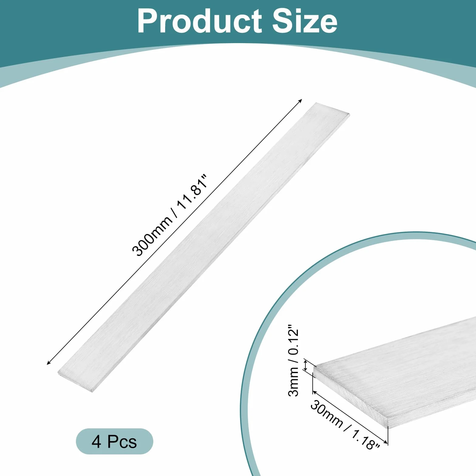 QUARKZMAN 4 Pezzi Barra Piatto Acciaio Inossidabile 304 1/8" x 1-3/16" x 12" Finitura Spazzolata
