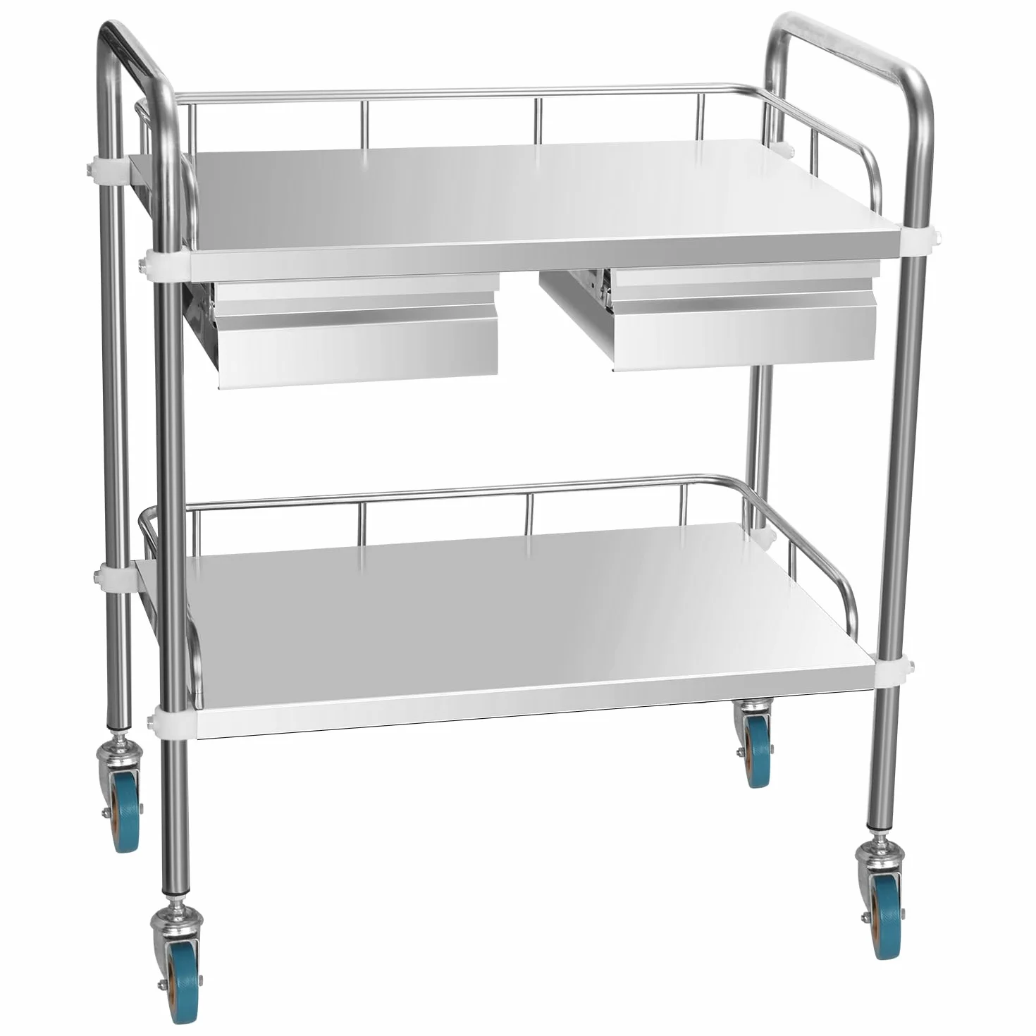 stonylab Carrello da Laboratorio, Carrello Utilitario a 2 Piani in Acciaio Inossidabile con Doppio Cassetto e 2 Ruote Bloccabili
