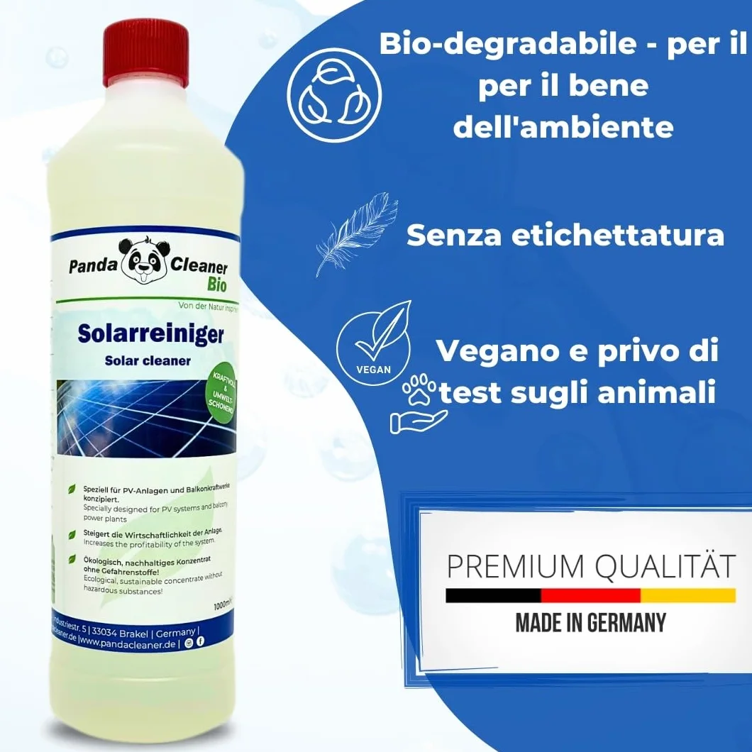 PandaCleaner Detergente biologico professionale 1l per impianti solari fotovoltaico altamente concentrato 1:100
