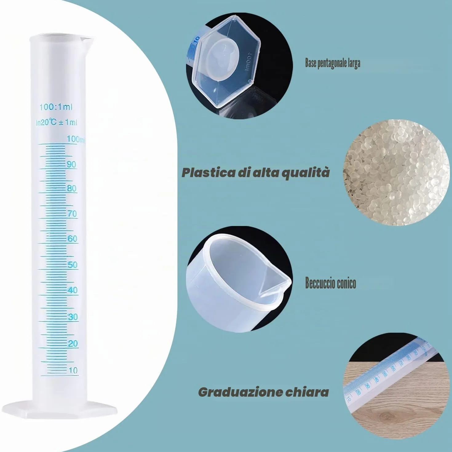 Cilindro graduato in plastica trasparente 100 ml
